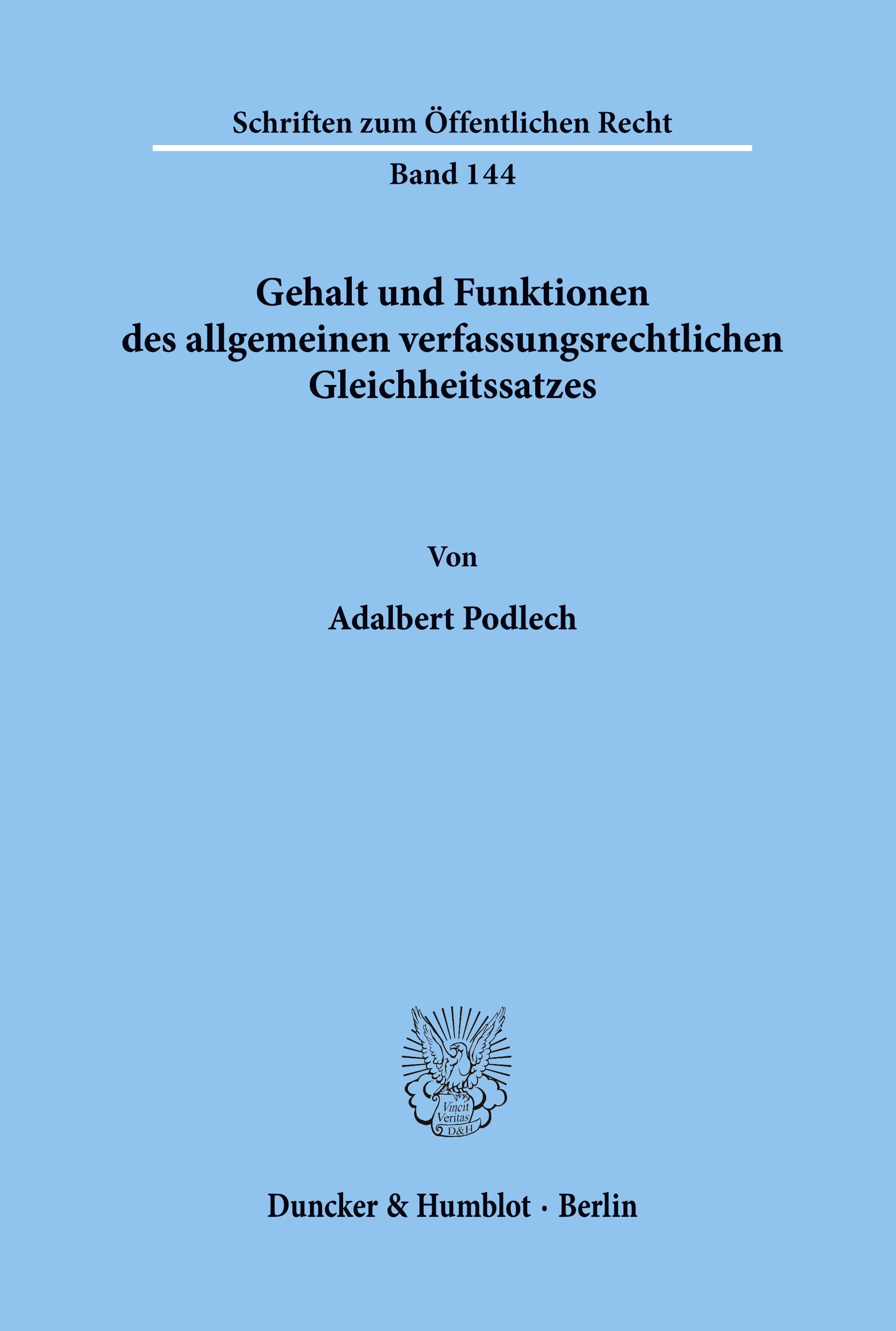 Vorderes Coverbild Gehalt und Funktionen des allgemeinen verfassungsrechtlichen Gleichheitssatzes.