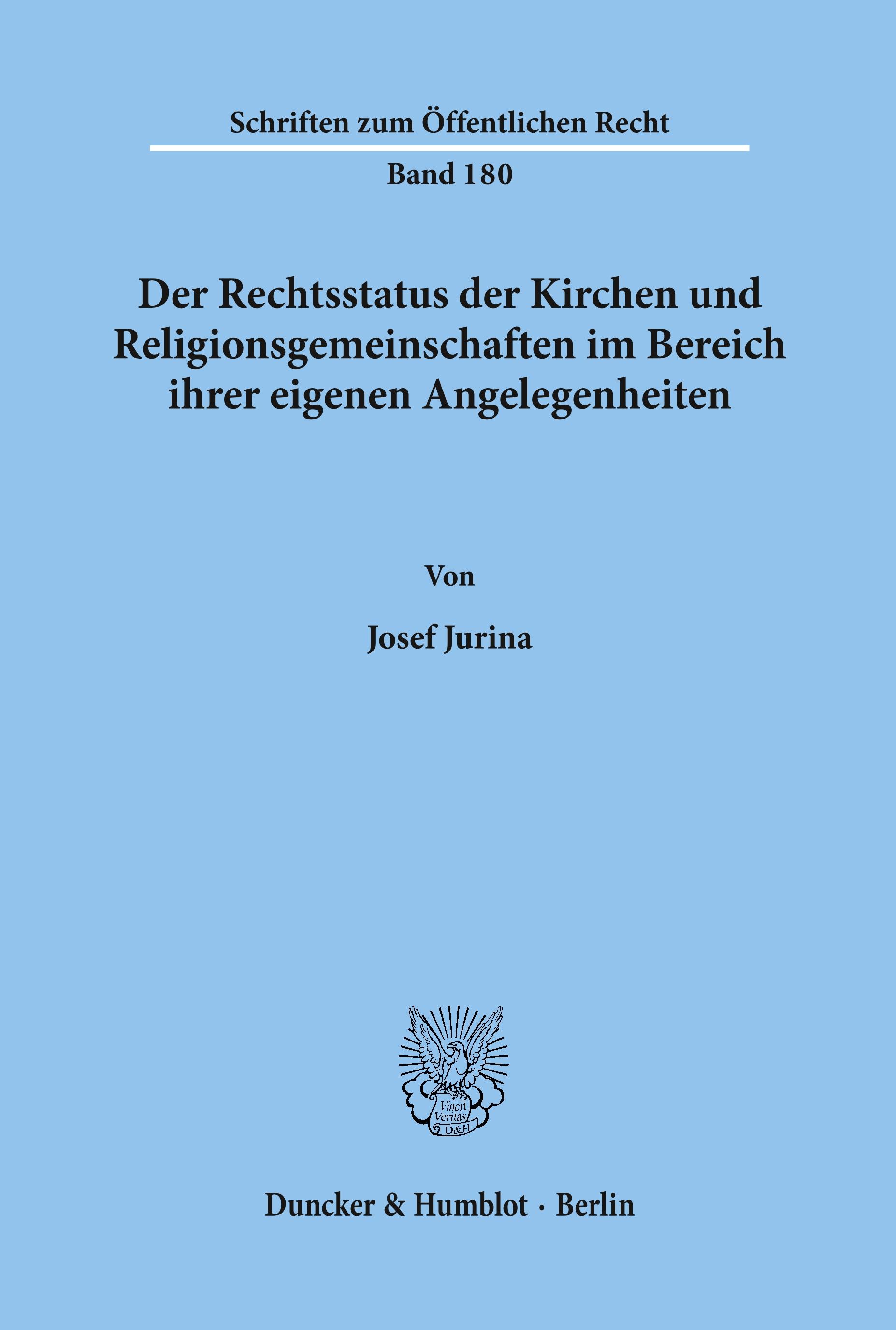 Vorderes Coverbild Der Rechtsstatus der Kirchen und Religionsgemeinschaften im Bereich ihrer eigenen Angelegenheiten.