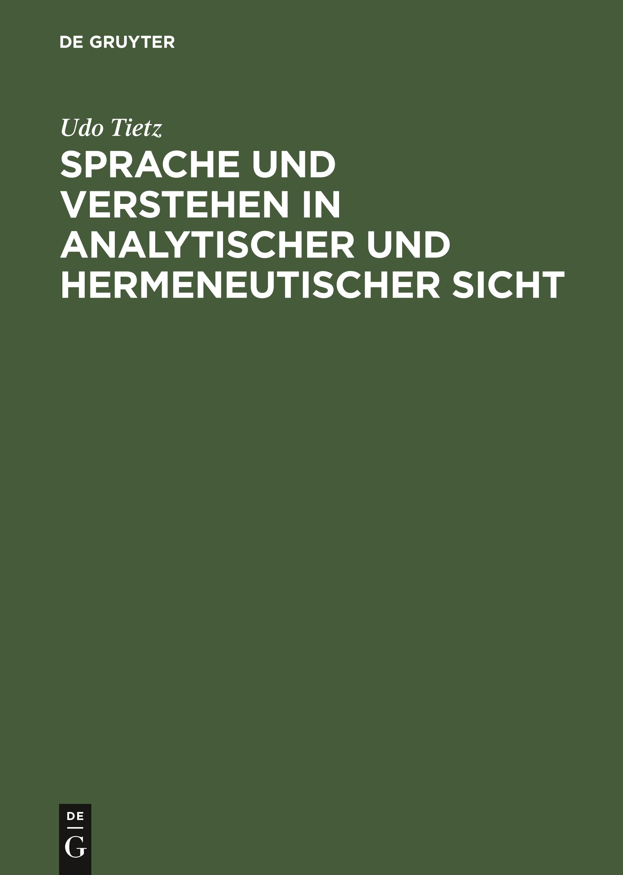 Vorderes Coverbild Sprache und Verstehen in analytischer und hermeneutischer Sicht