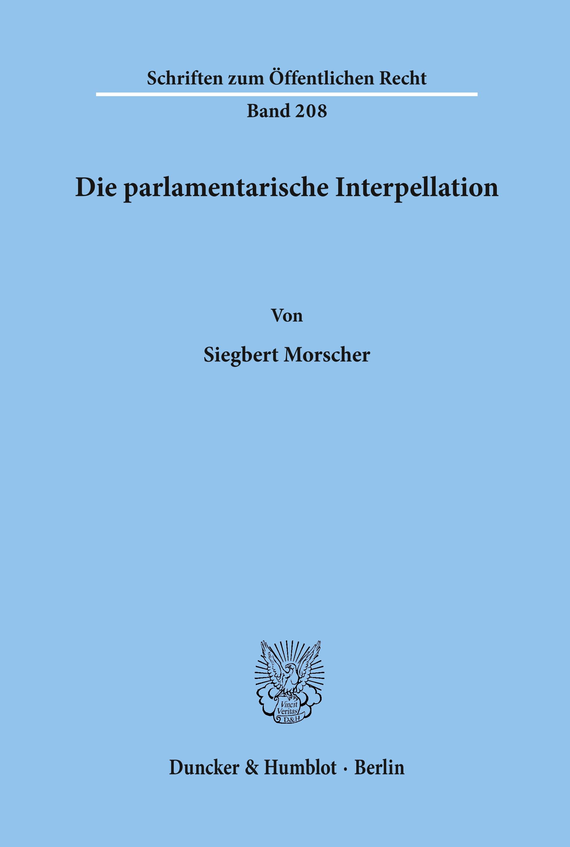 Vorderes Coverbild Die parlamentarische Interpellation.