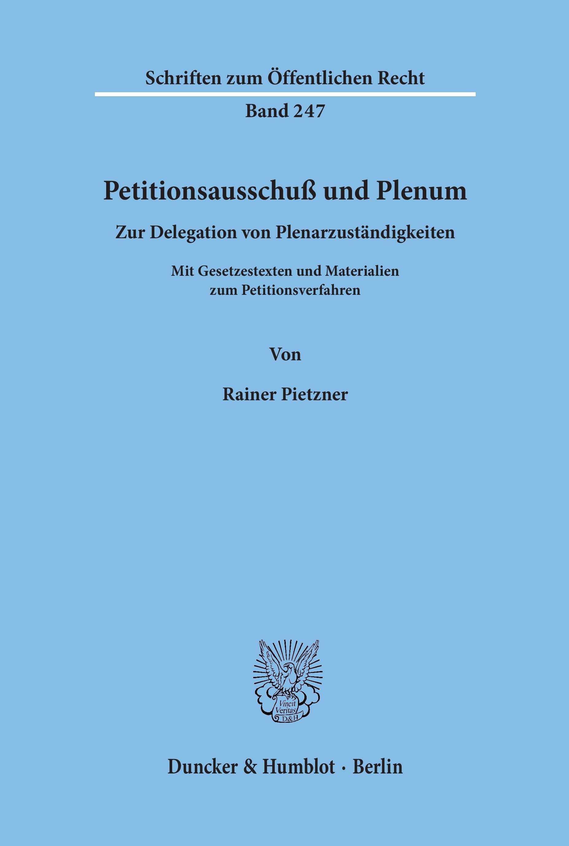 Vorderes Coverbild Petitionsausschuß und Plenum