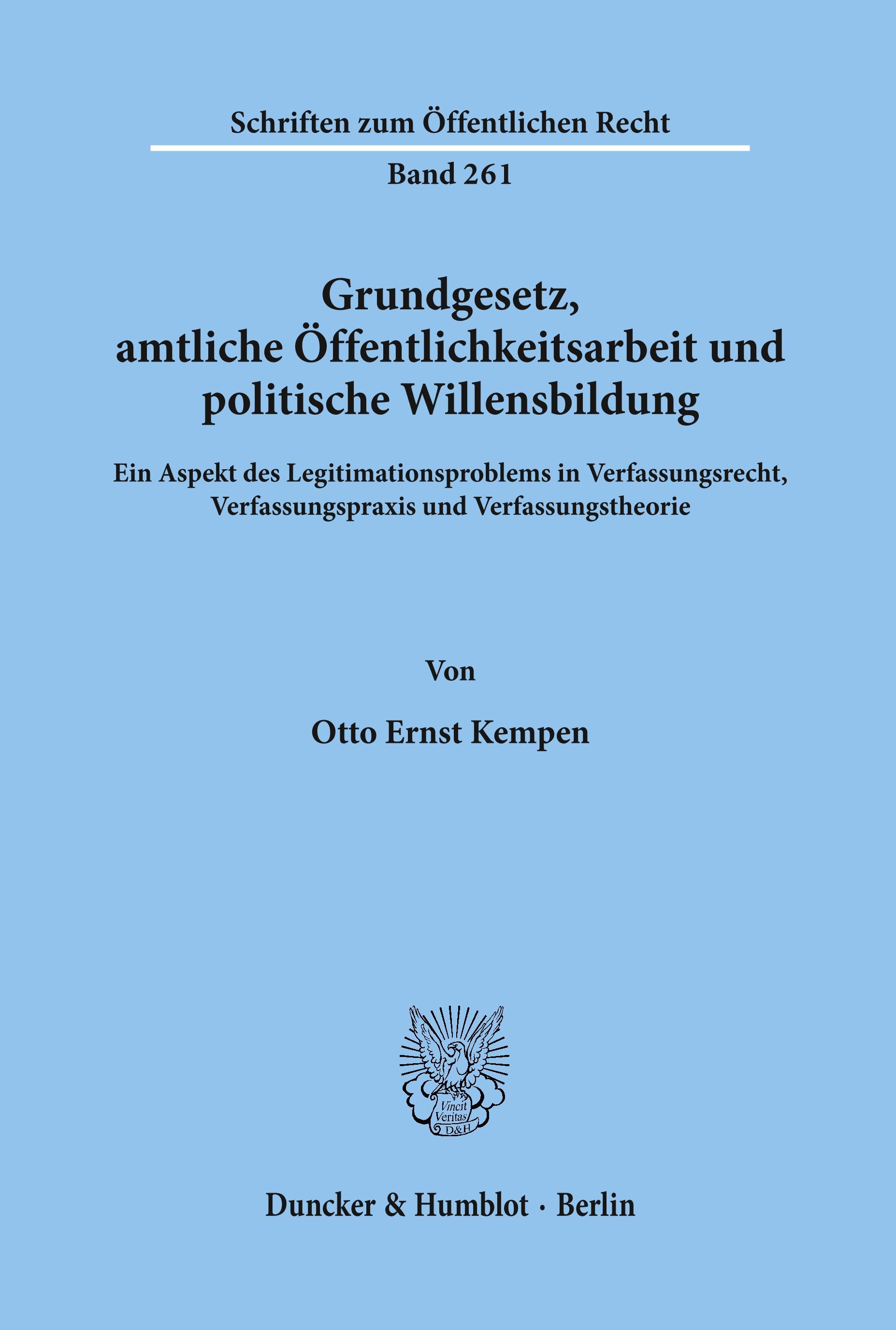 Vorderes Coverbild Grundgesetz, amtliche Öffentlichkeitsarbeit und politische Willensbildung.