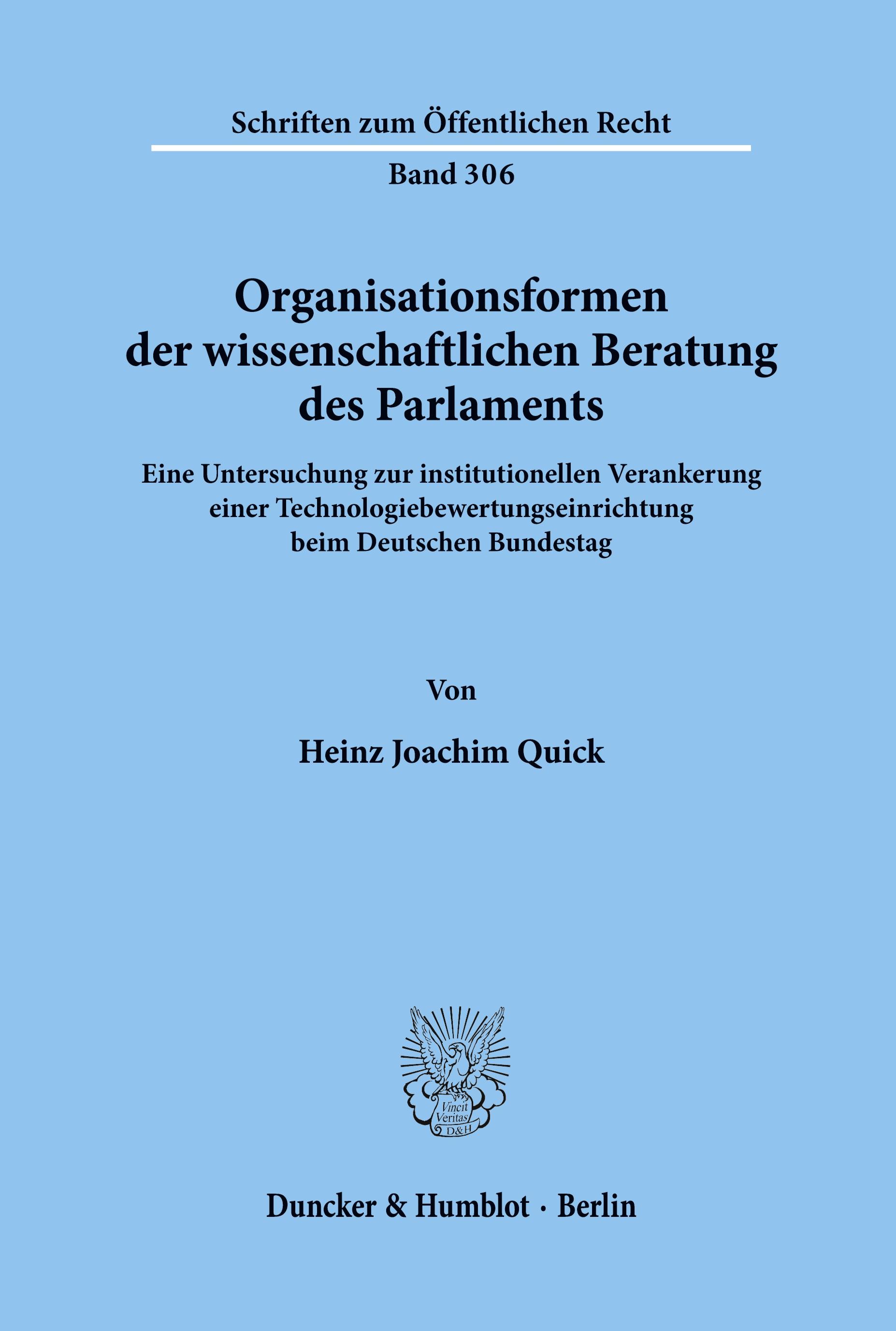 Vorderes Coverbild Organisationsformen der wissenschaftlichen Beratung des Parlaments.