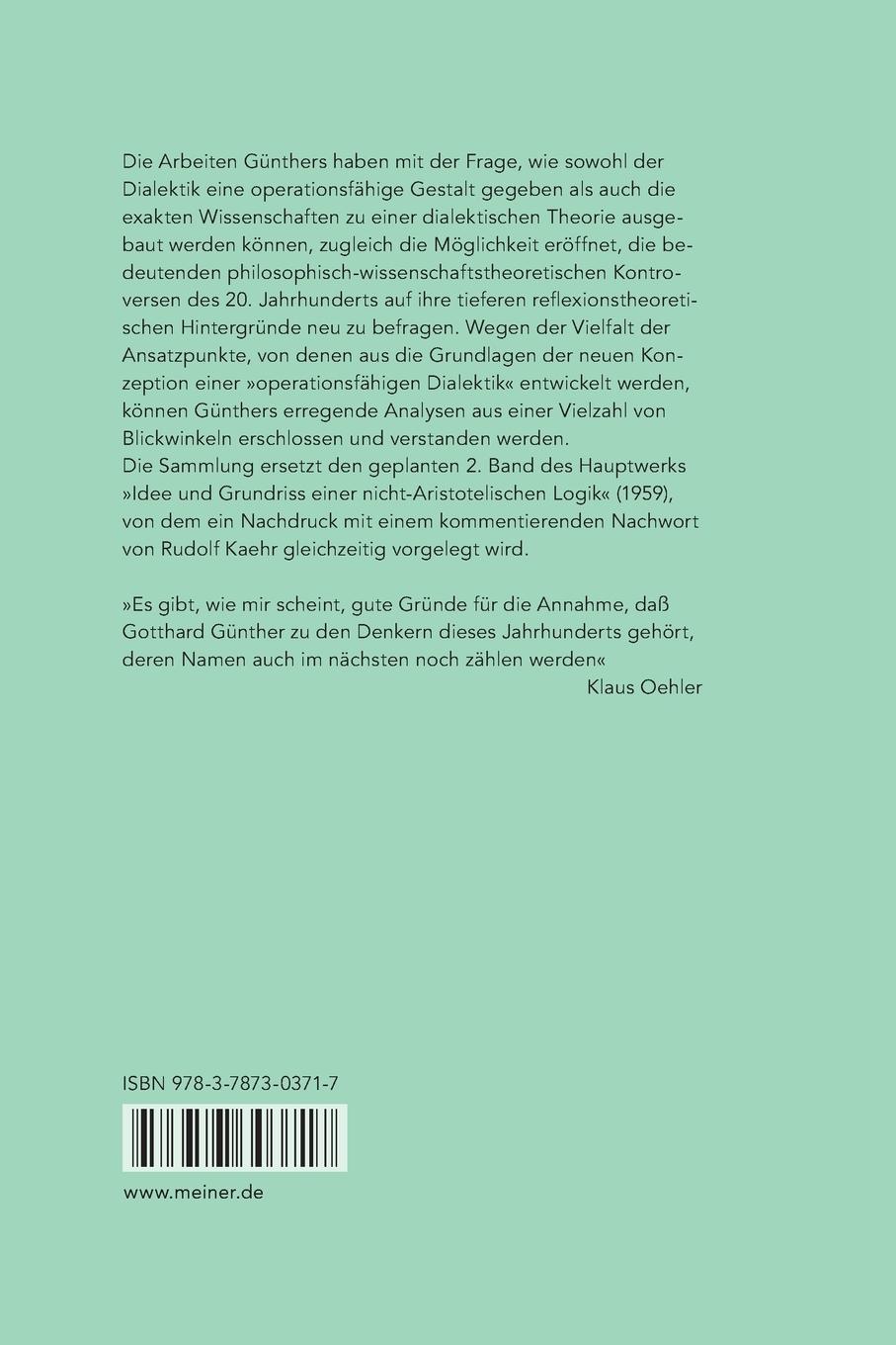 Rückseitencover Beiträge zur Grundlegung einer operationsfähigen Dialektik / Beiträge zur Grundlegung einer operationsfähigen Dialektik