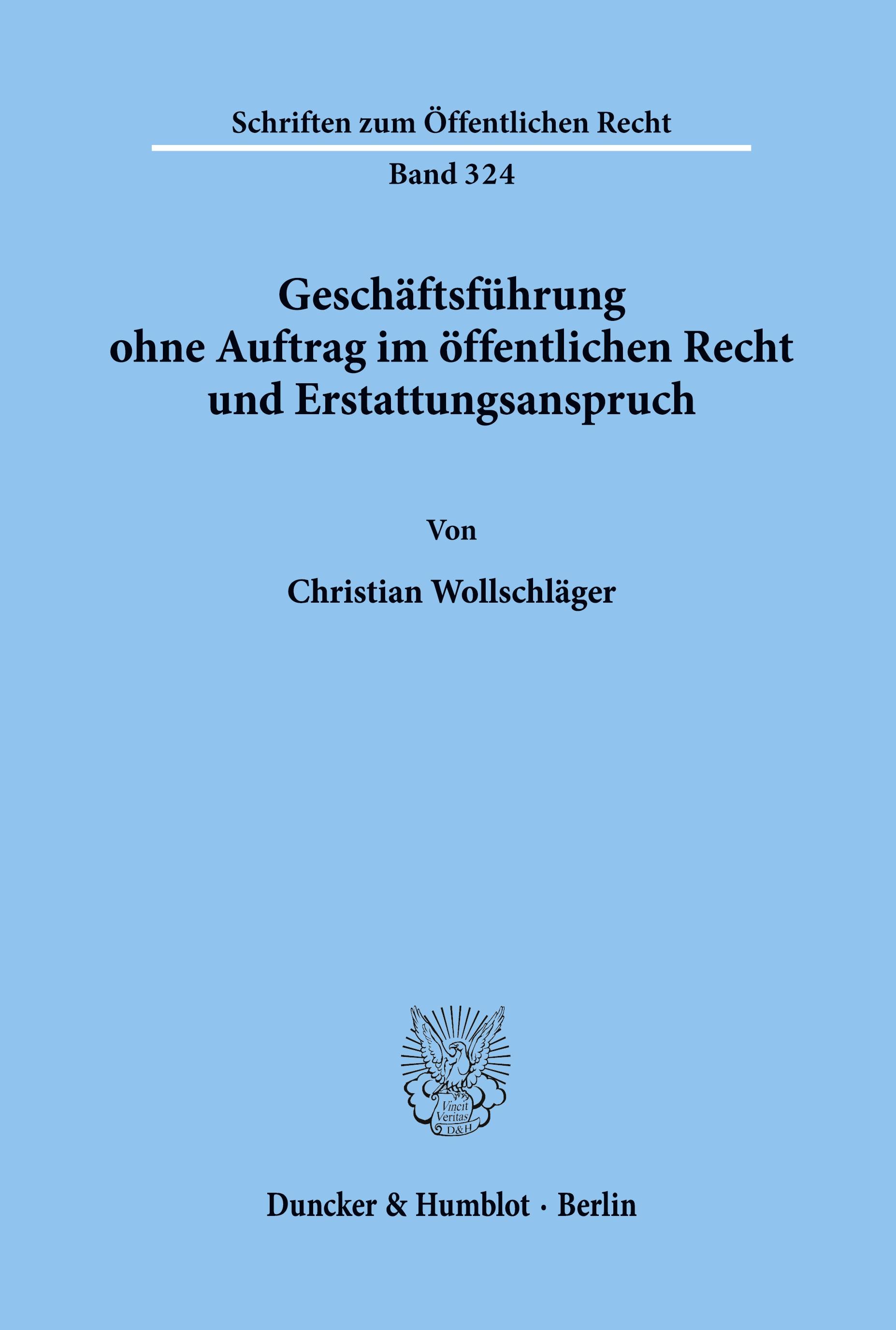 Vorderes Coverbild Geschäftsführung ohne Auftrag im öffentlichen Recht und Erstattungsanspruch.