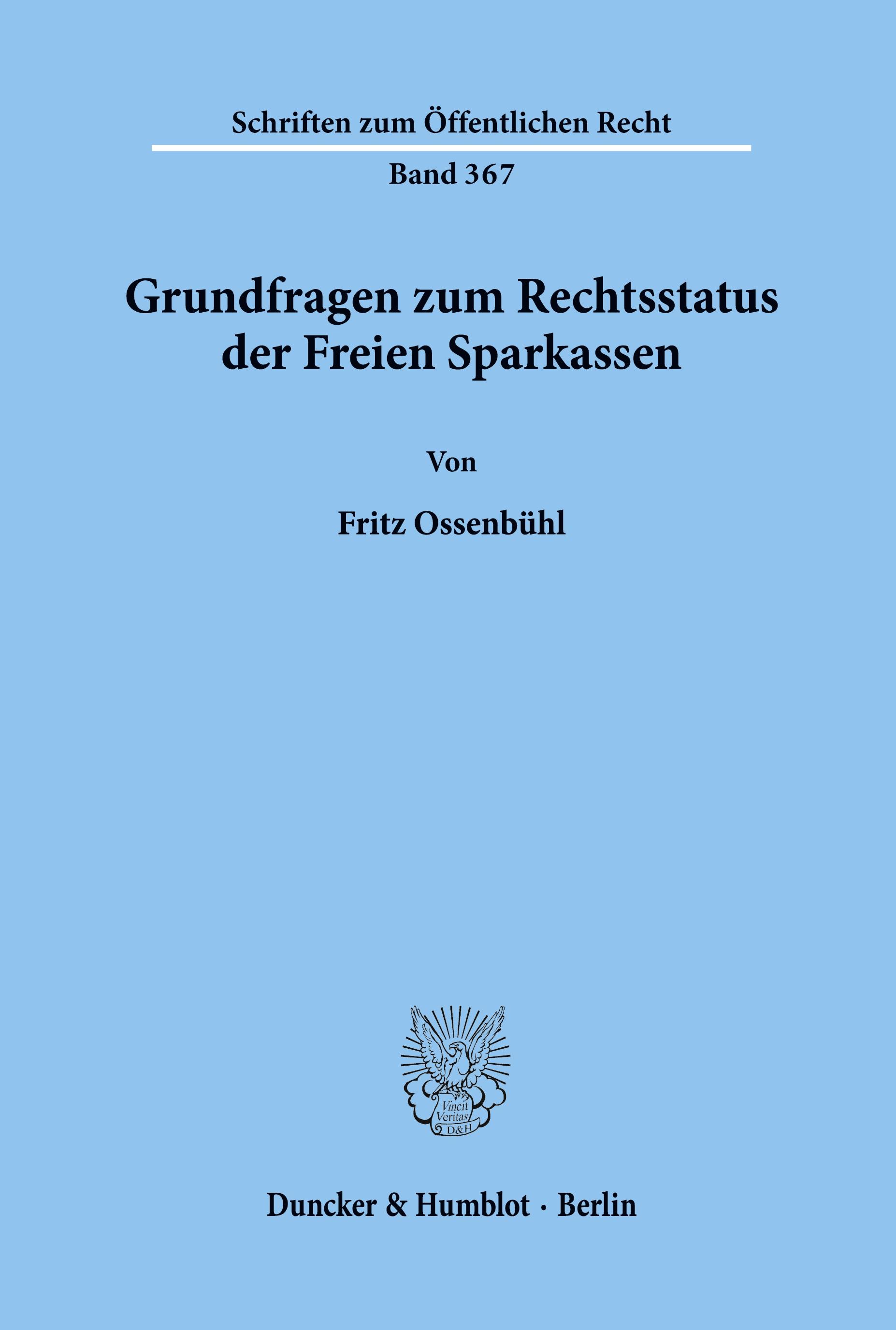 Vorderes Coverbild Grundfragen zum Rechtsstatus der Freien Sparkassen.