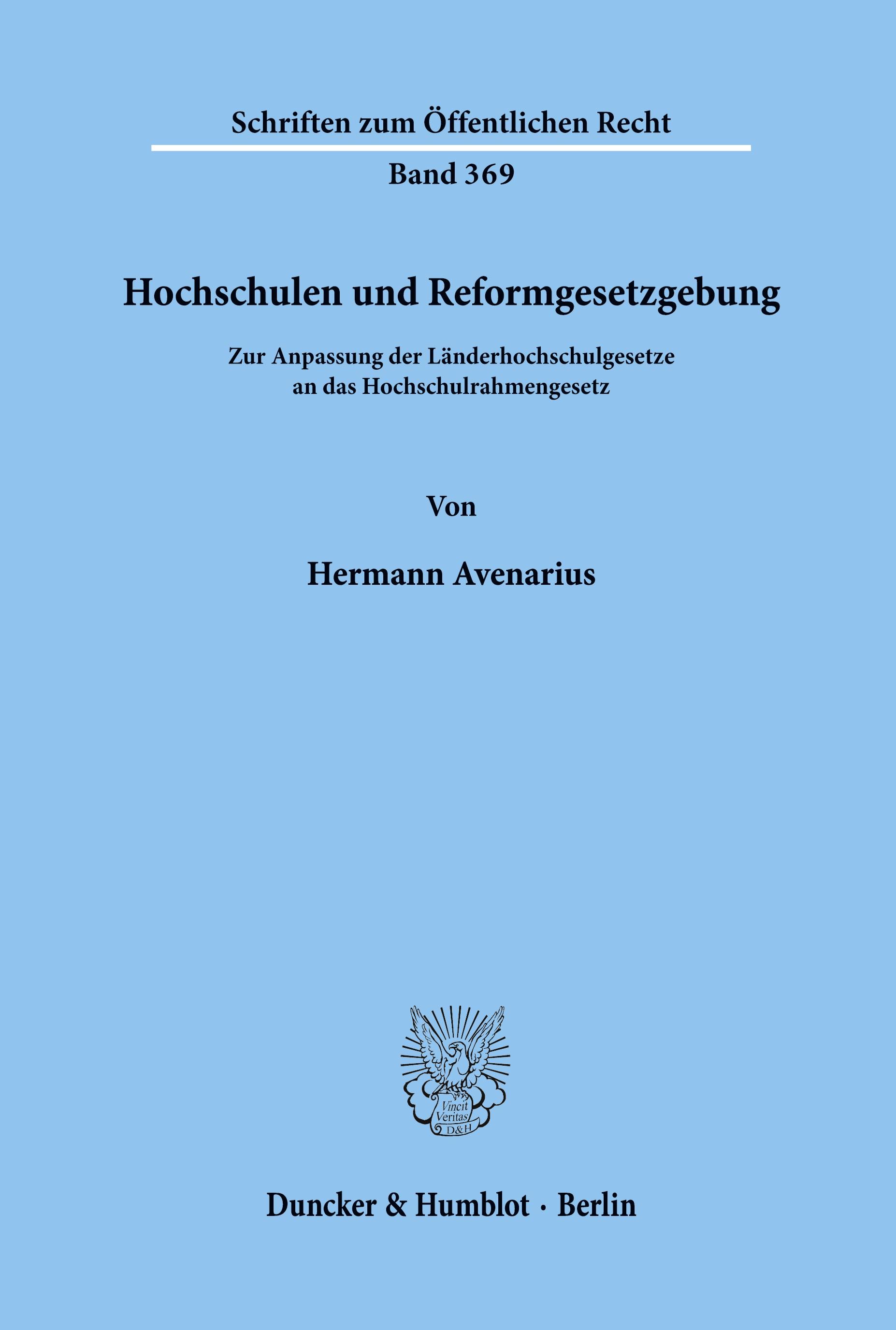 Vorderes Coverbild Hochschulen und Reformgesetzgebung.