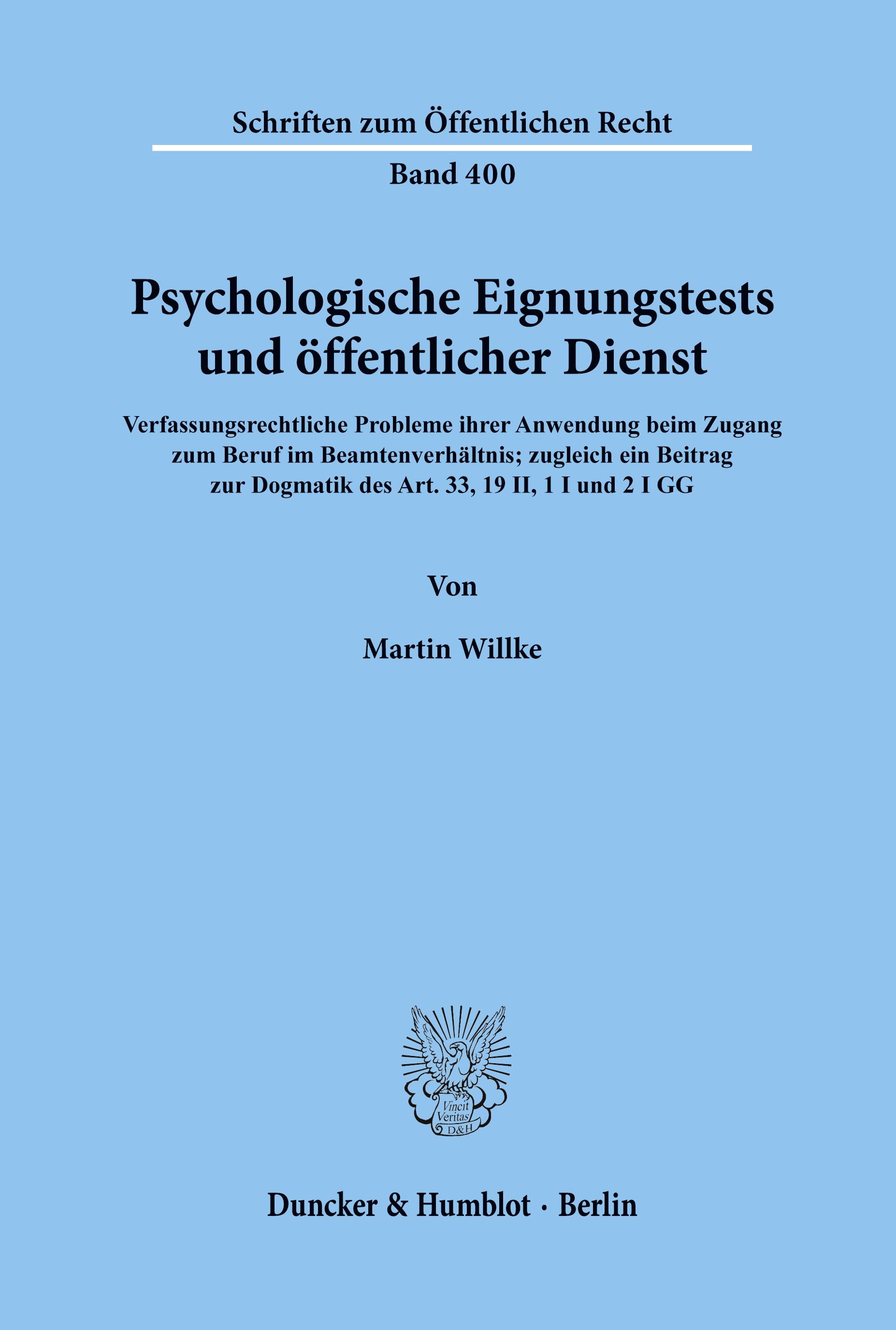 Vorderes Coverbild Psychologische Eignungstests und öffentlicher Dienst.