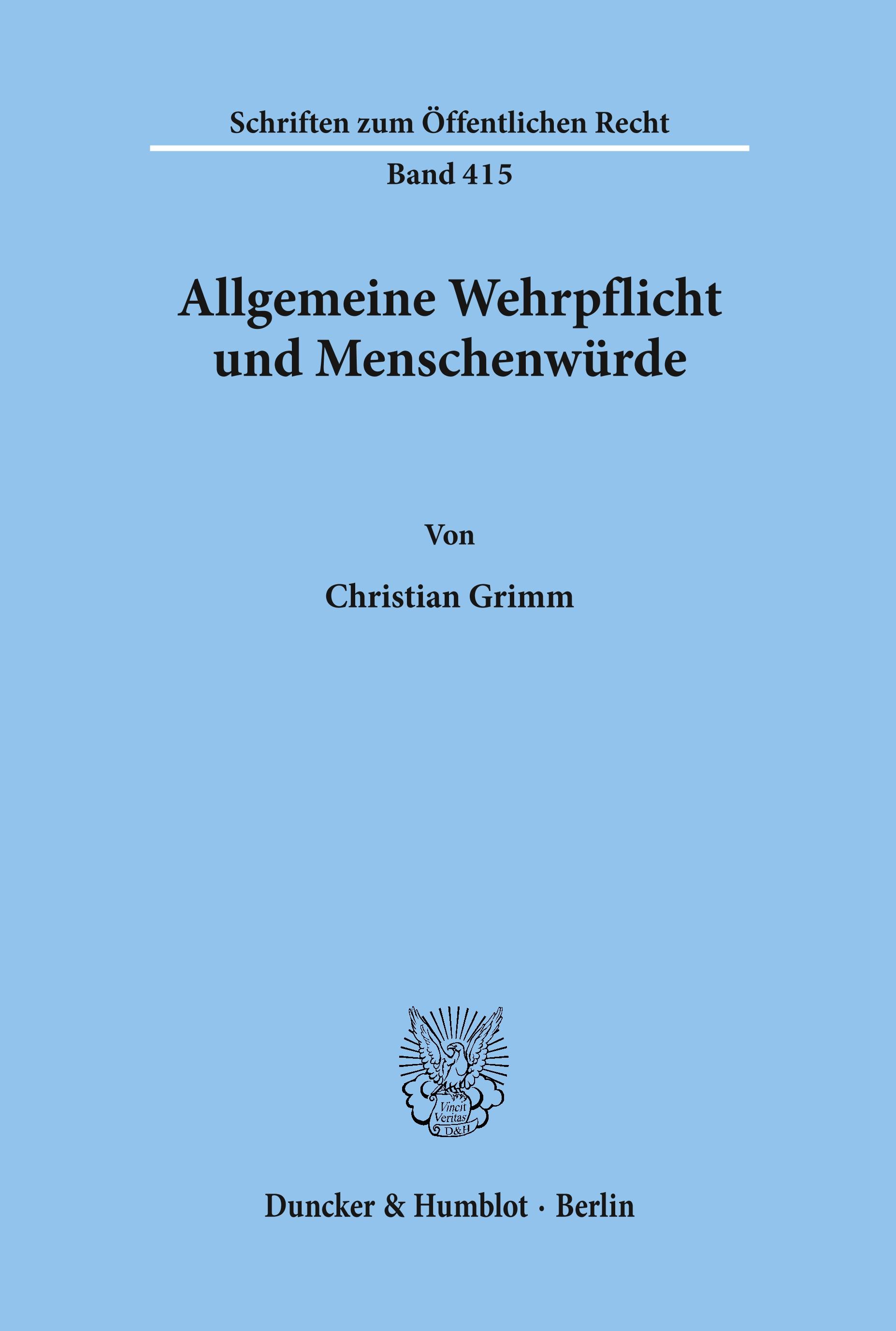 Vorderes Coverbild Allgemeine Wehrpflicht und Menschenwürde.