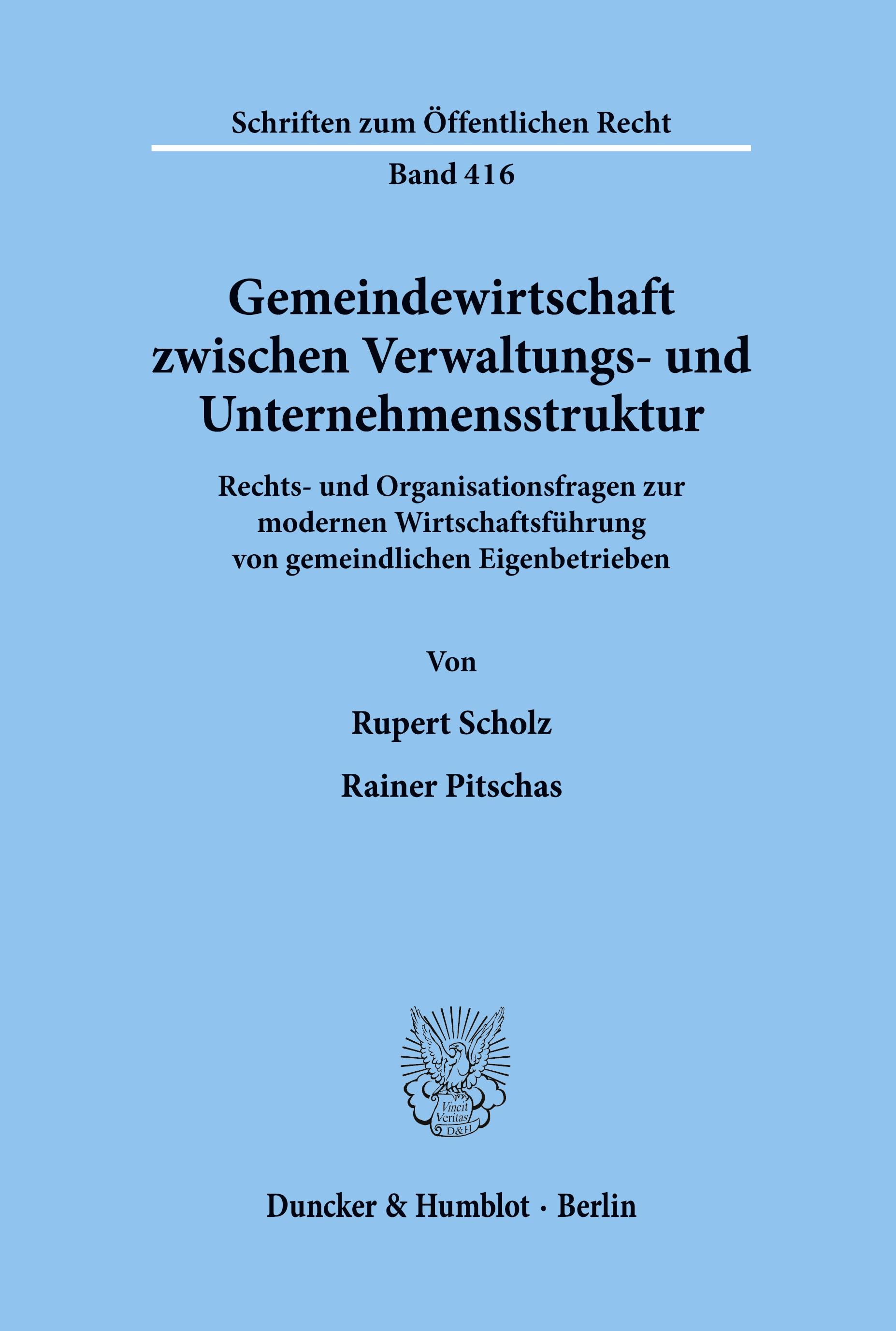 Vorderes Coverbild Gemeindewirtschaft zwischen Verwaltungs- und Unternehmensstruktur.
