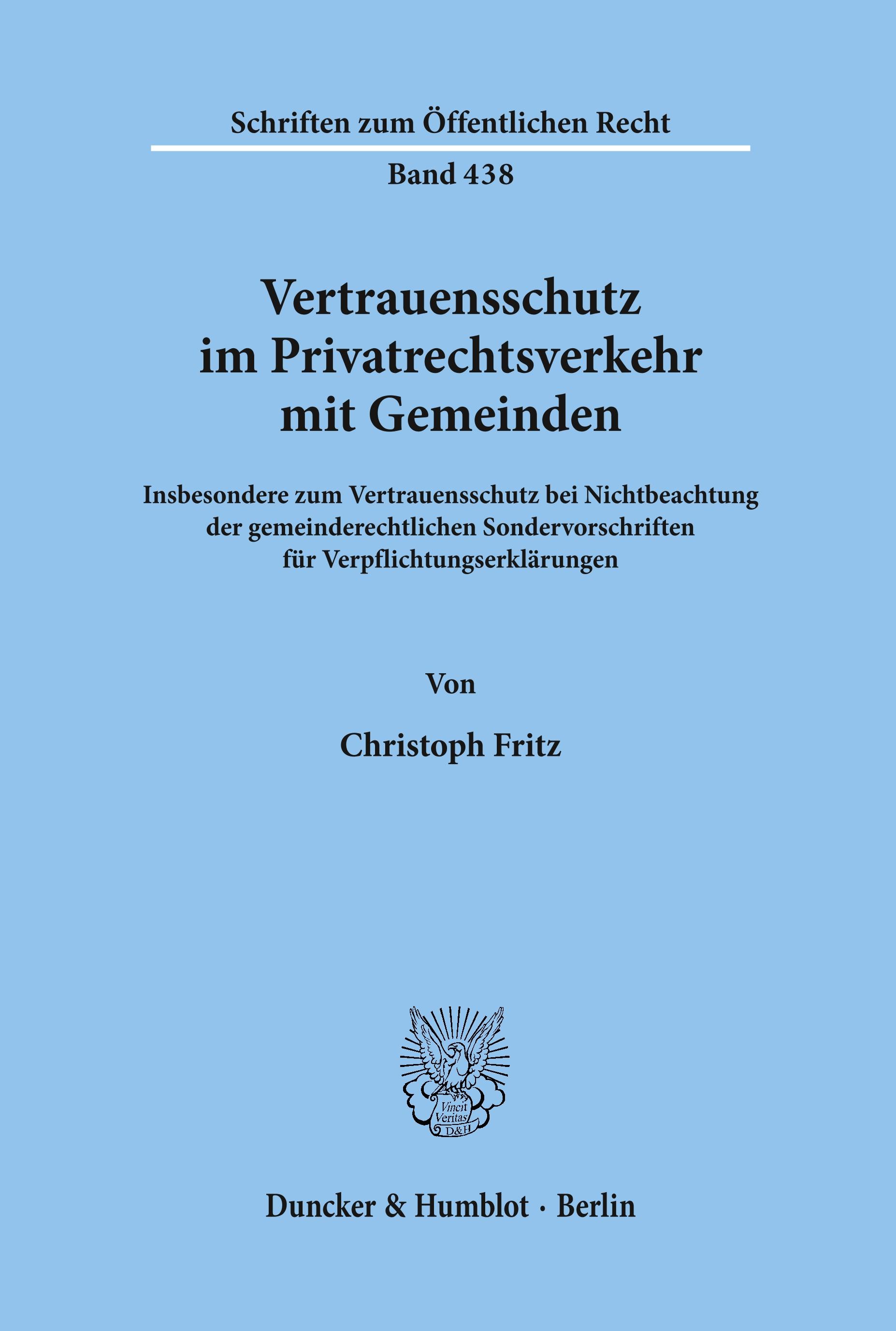 Vorderes Coverbild Vertrauensschutz im Privatrechtsverkehr mit Gemeinden.