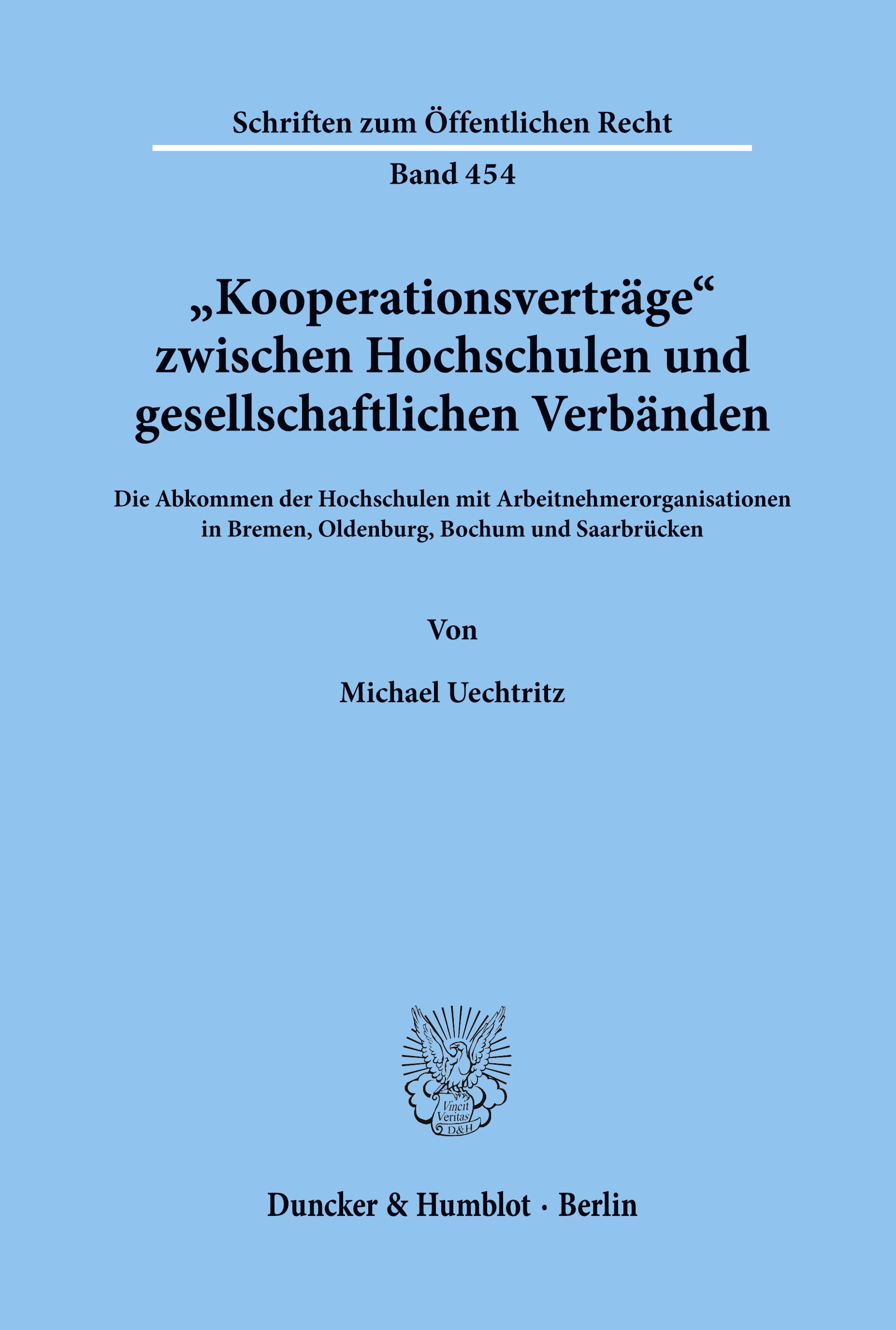 Vorderes Coverbild "Kooperationsverträge" zwischen Hochschulen und gesellschaftlichen Verbänden.