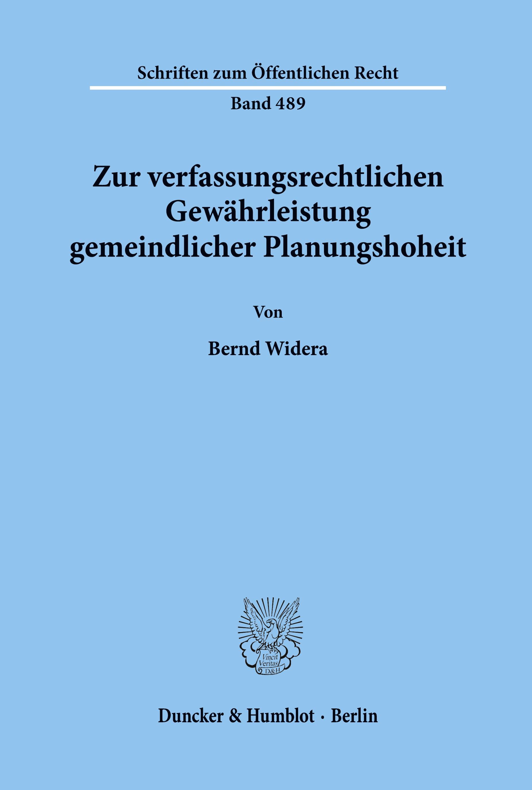 Vorderes Coverbild Zur verfassungsrechtlichen Gewährleistung gemeindlicher Planungshoheit.
