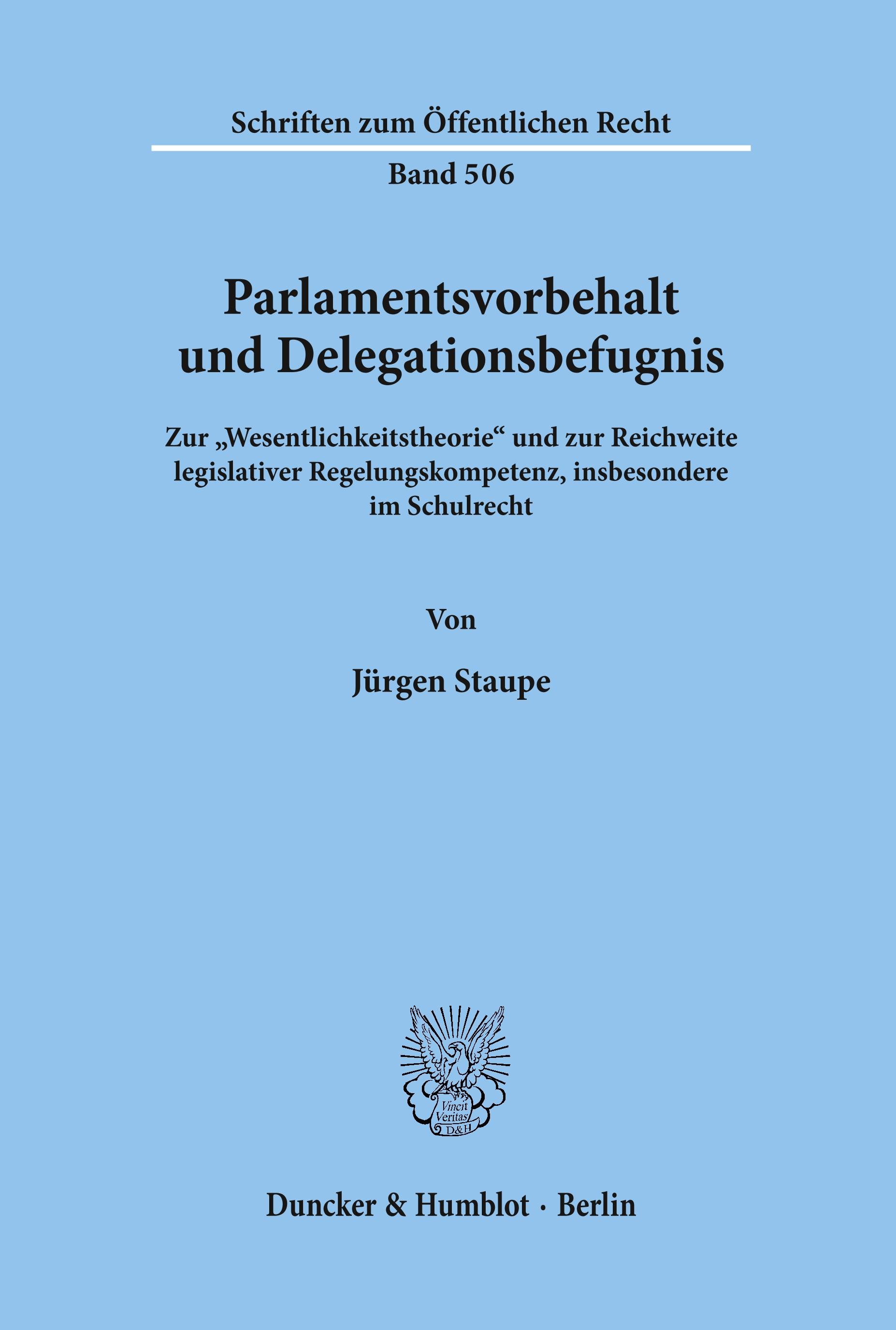 Vorderes Coverbild Parlamentsvorbehalt und Delegationsbefugnis.