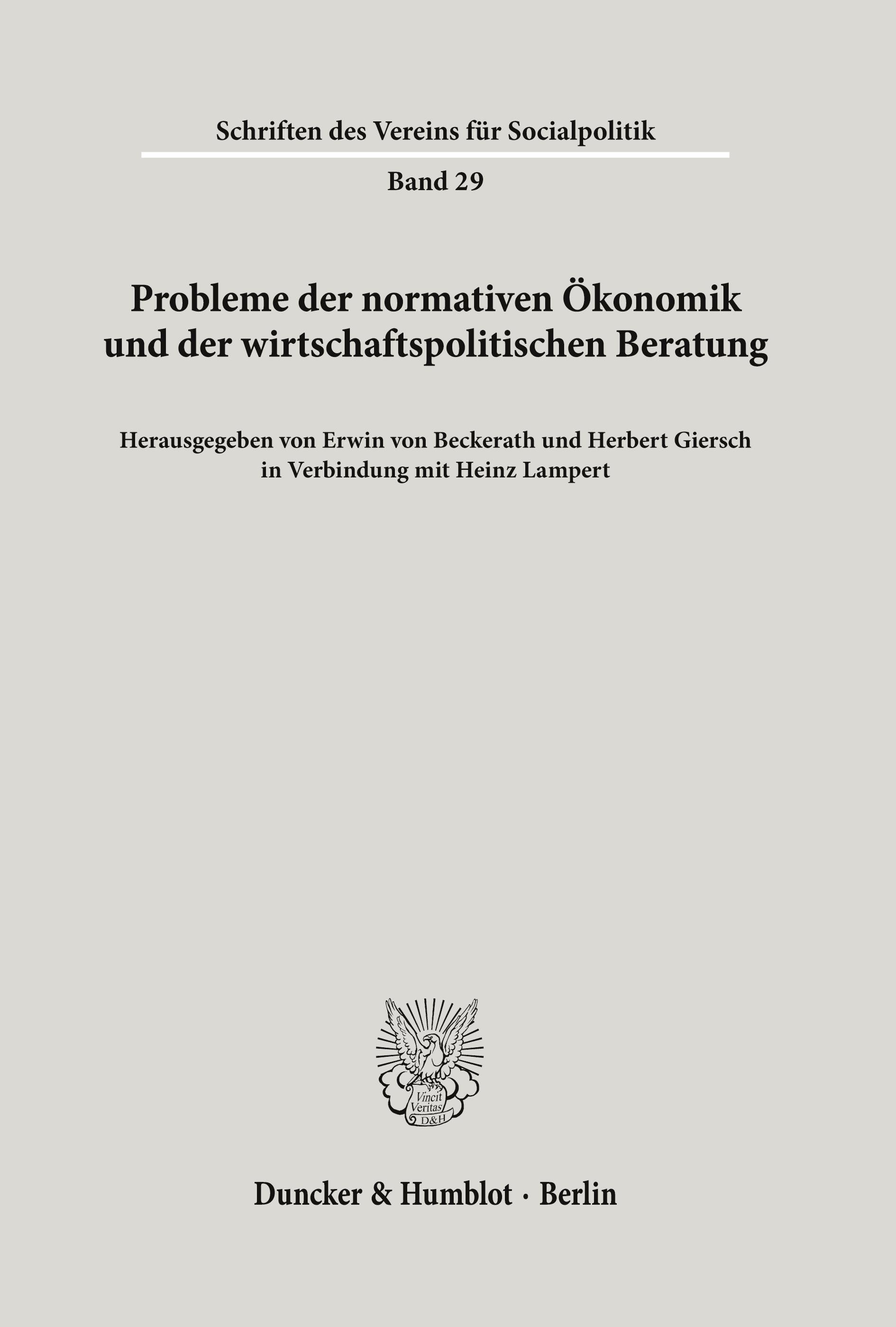 Vorderes Coverbild Probleme der normativen Ökonomik und der wirtschaftspolitischen Beratung.