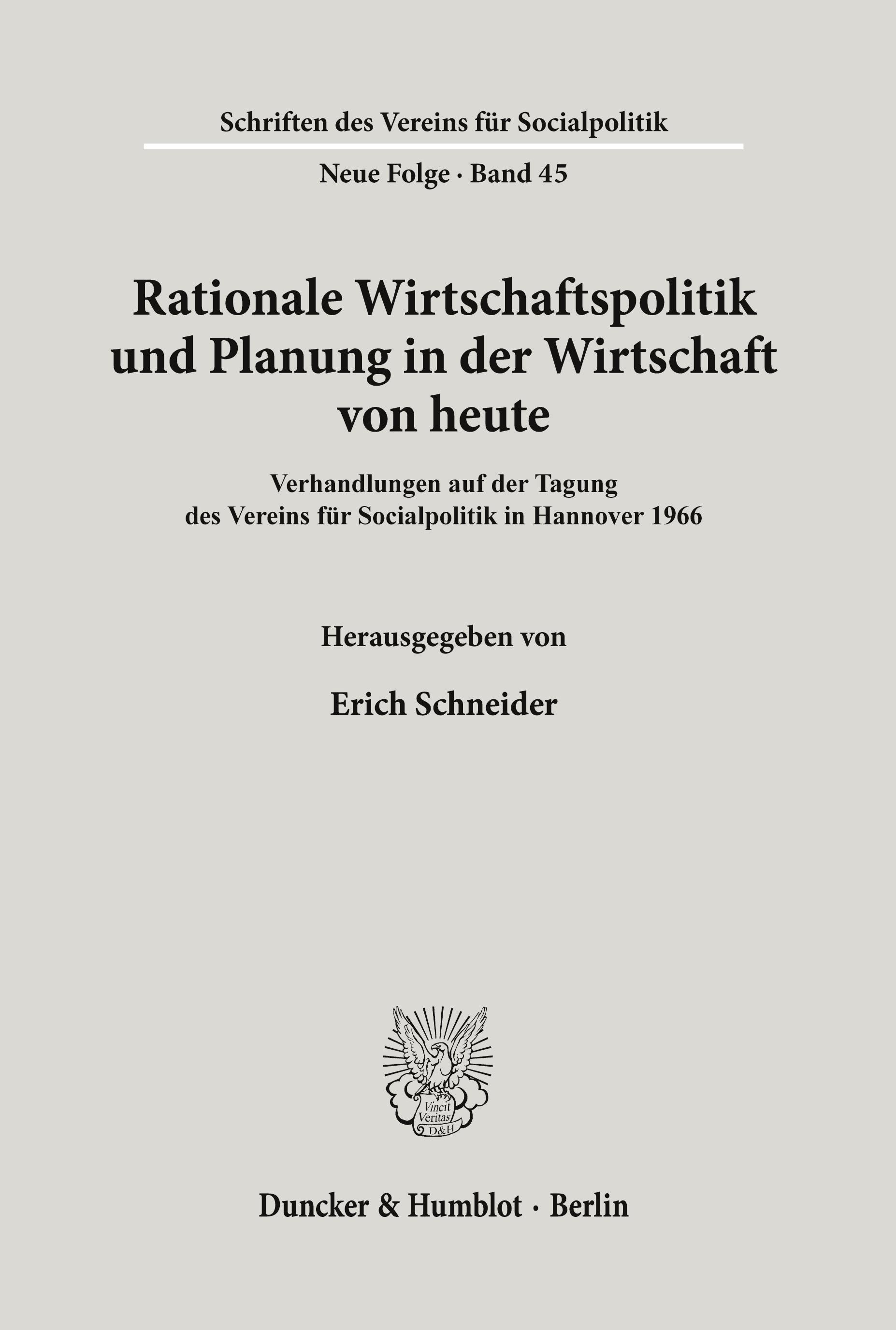 Vorderes Coverbild Rationale Wirtschaftspolitik und Planung in der Wirtschaft von heute.