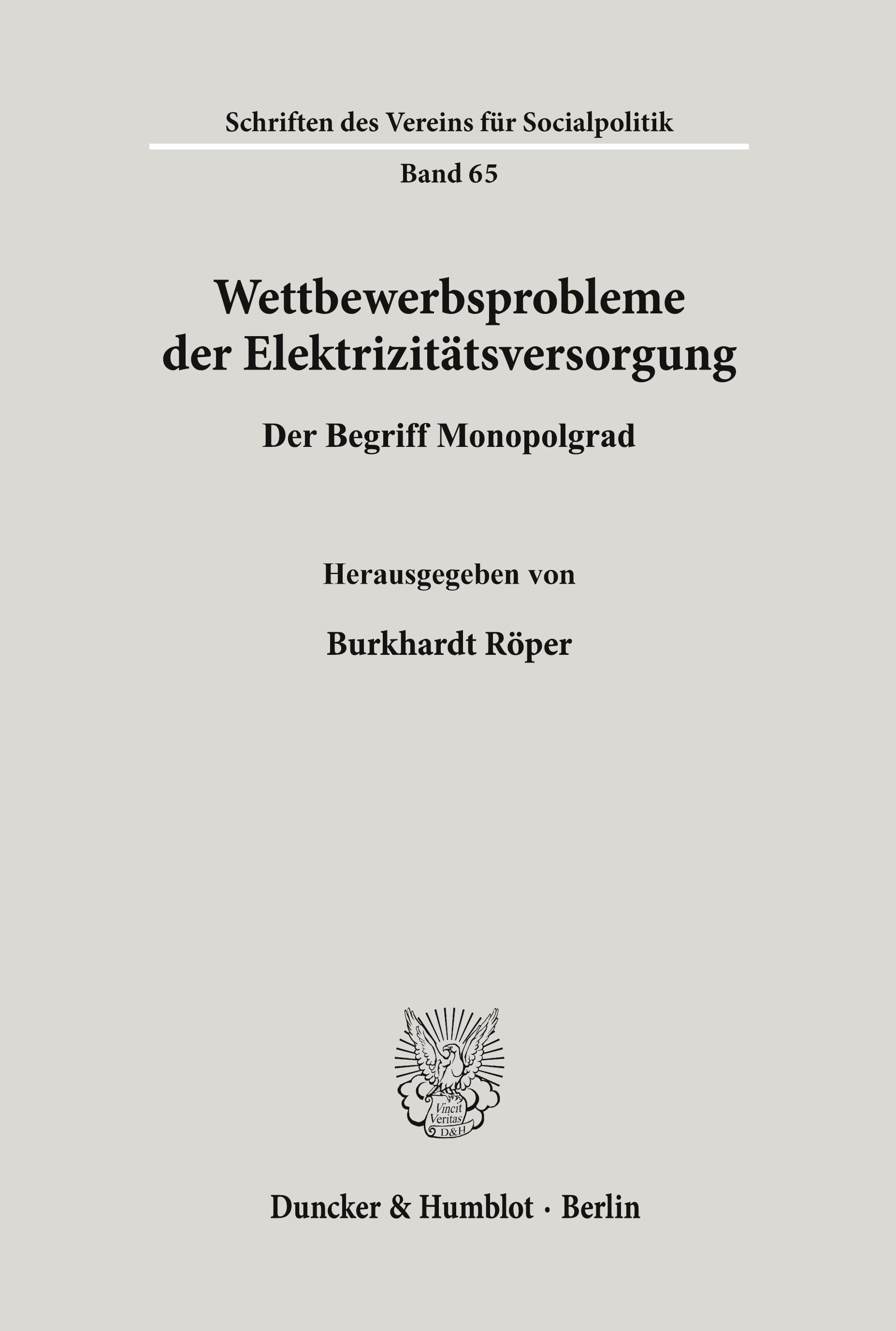 Vorderes Coverbild Wettbewerbsprobleme der Elektrizitätsversorgung.