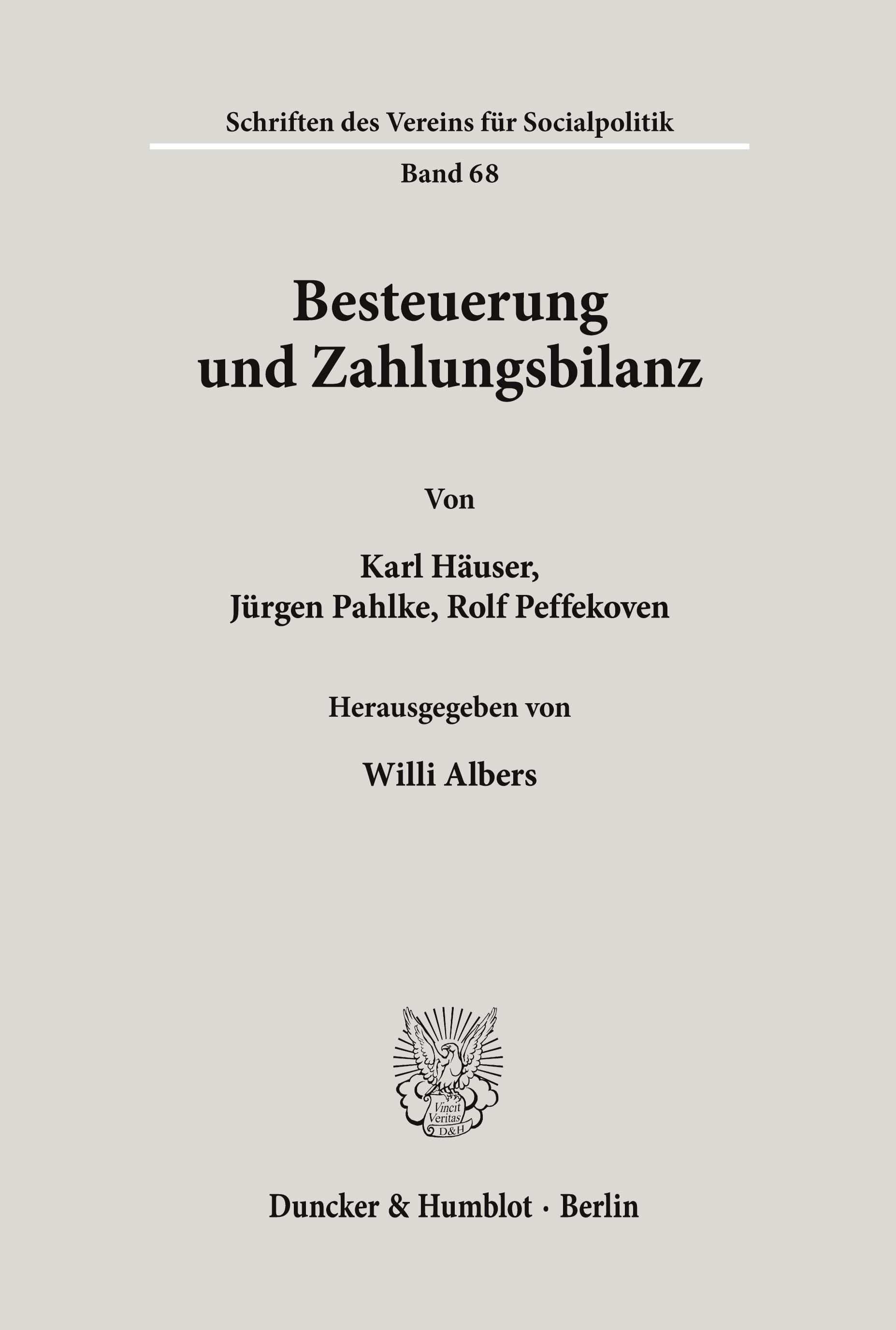 Vorderes Coverbild Besteuerung und Zahlungsbilanz.