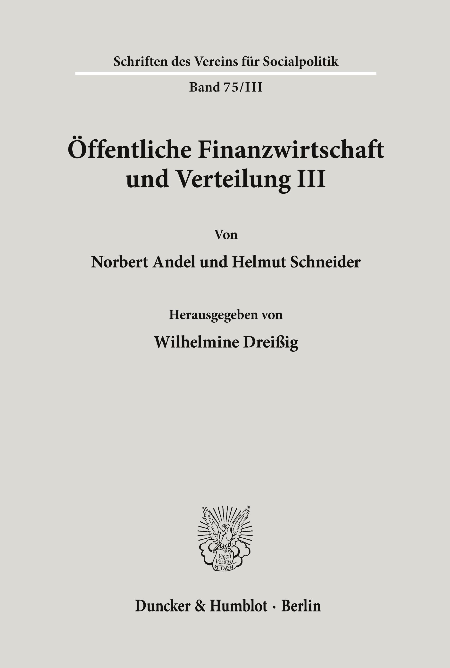 Vorderes Coverbild Öffentliche Finanzwirtschaft und Verteilung III.