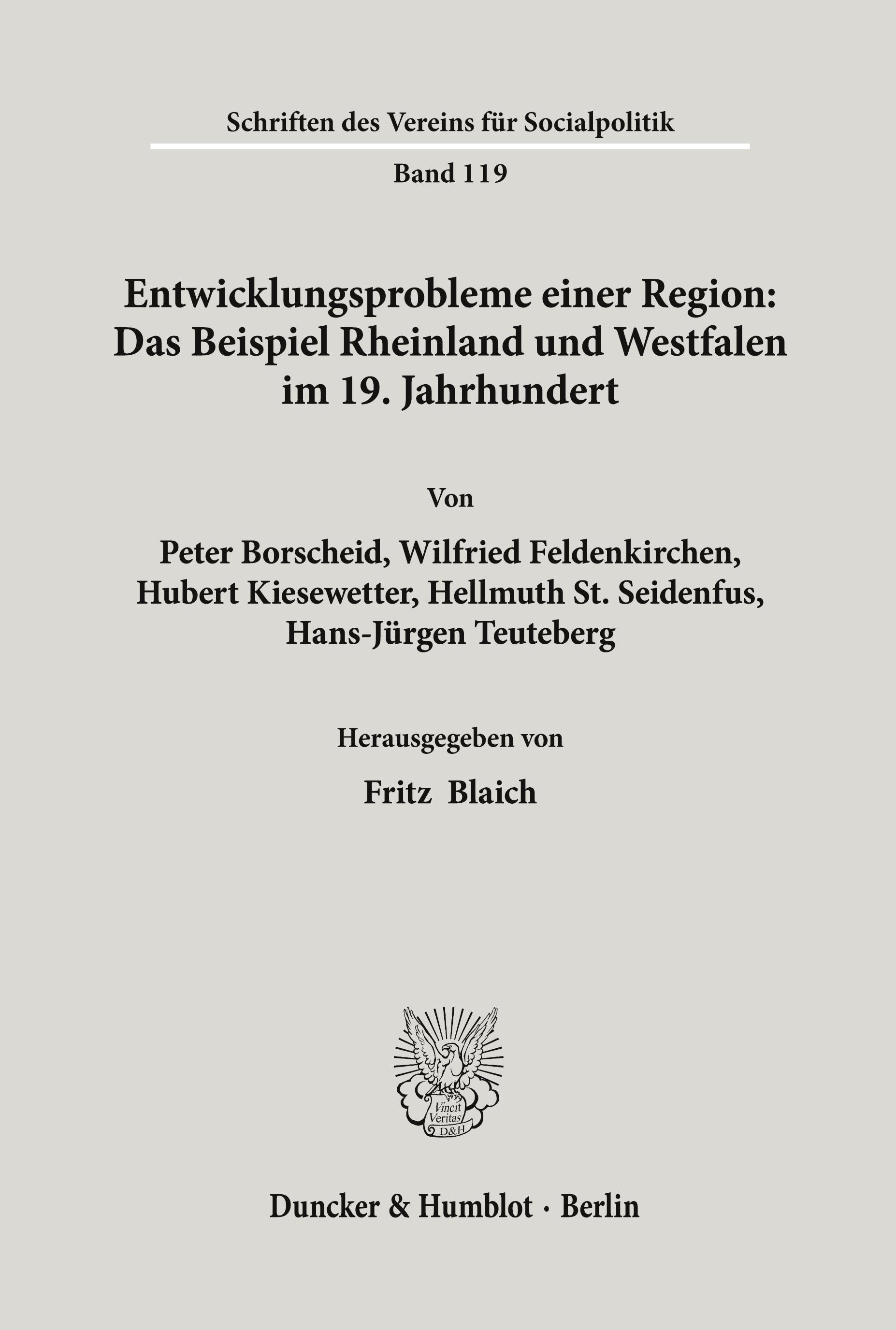 Vorderes Coverbild Entwicklungsprobleme einer Region: Das Beispiel Rheinland und Westfalen im 19. Jahrhundert.