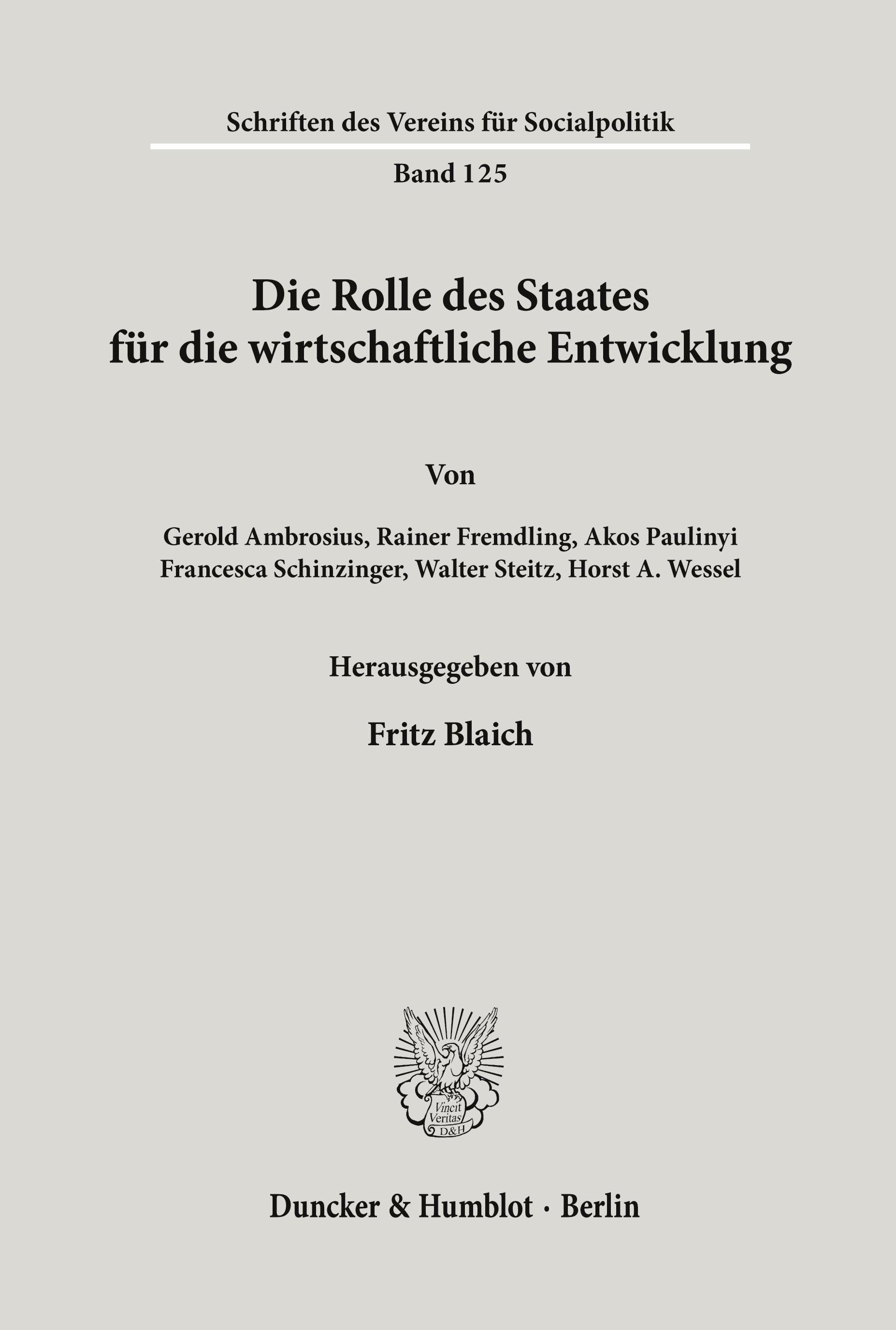 Vorderes Coverbild Die Rolle des Staates für die wirtschaftliche Entwicklung.