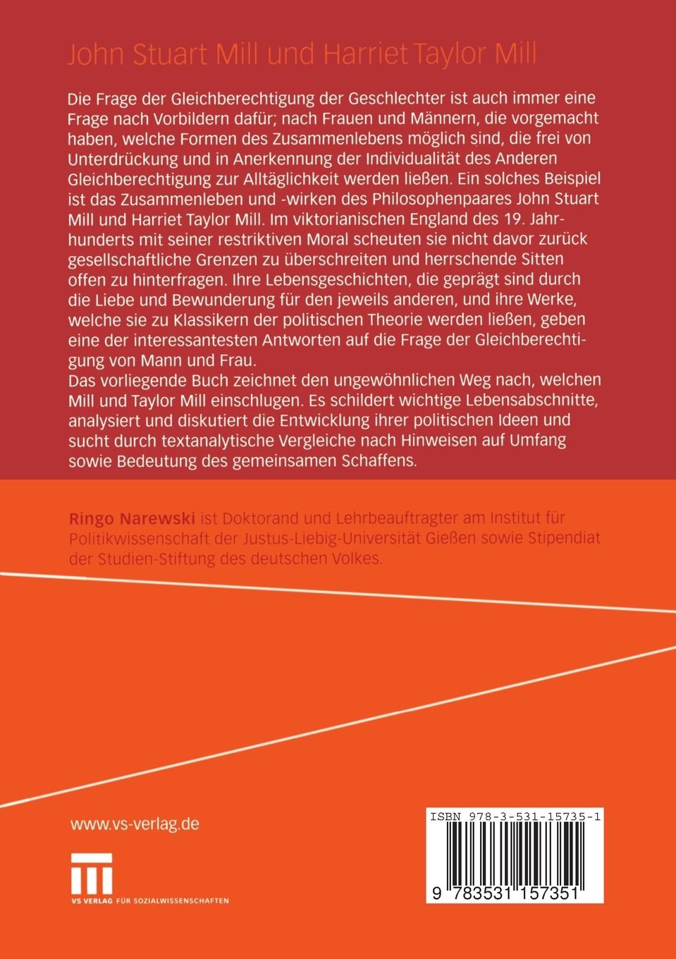 Rückseitencover John Stuart Mill und Harriet Taylor Mill