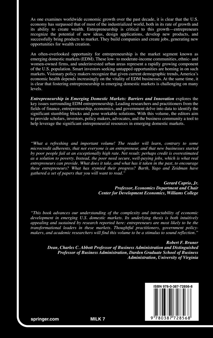 Rückseitencover Entrepreneurship in Emerging Domestic Markets