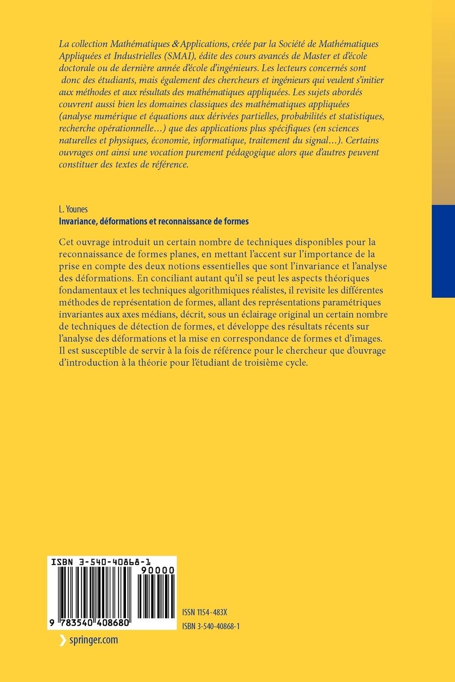 Rückseitencover Invariance, déformations et reconnaissance de formes