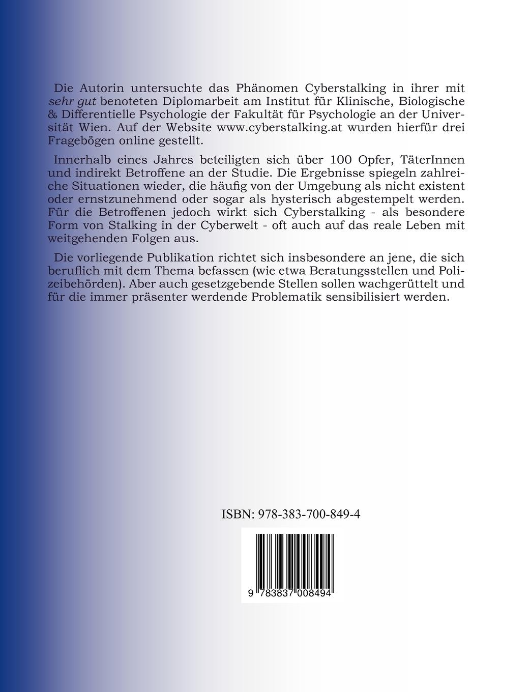 Rückseitencover Cyberstalking - Stalking im Internet, Foren, Newsgroups, Chats, per eMail