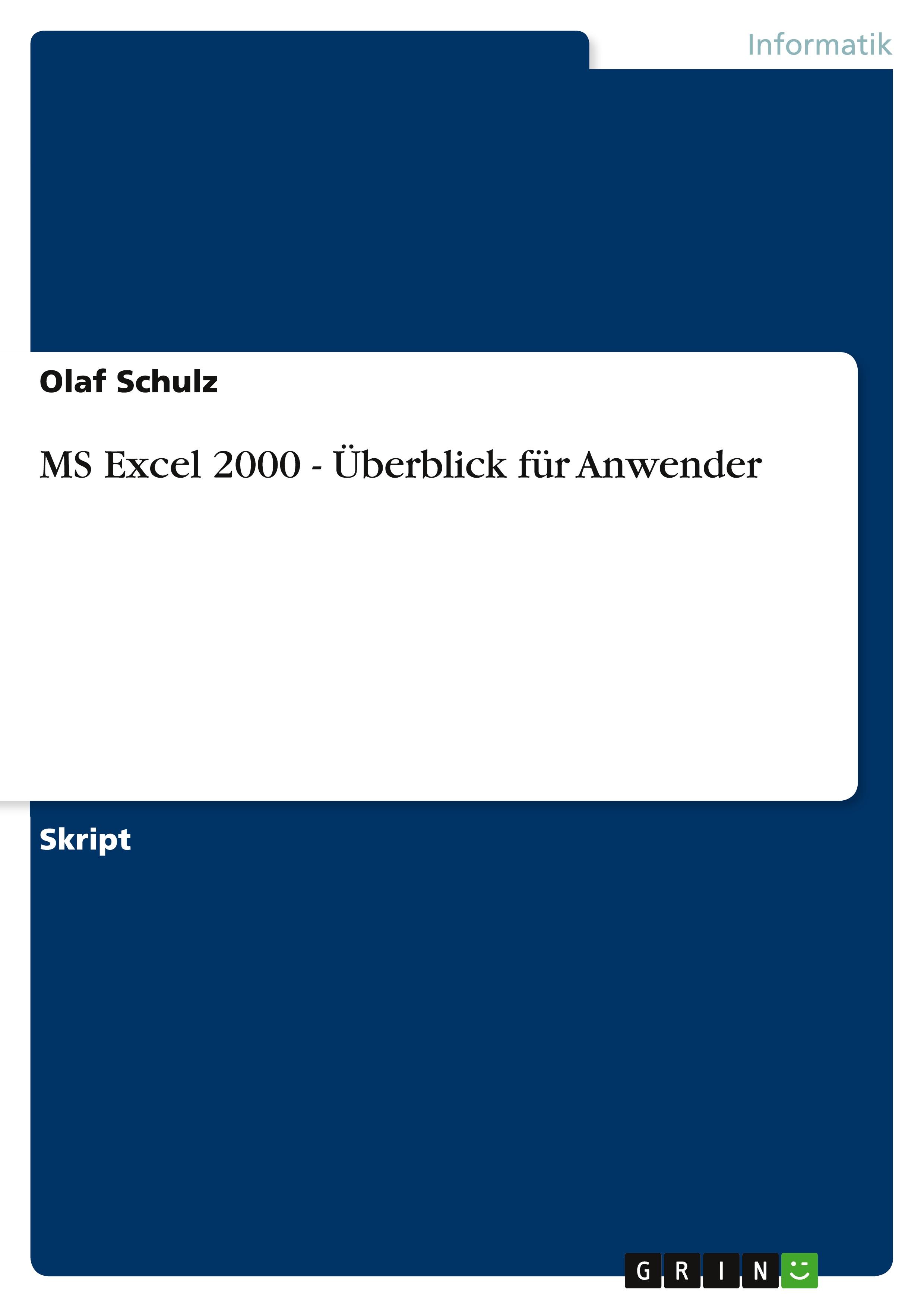 Vorderes Coverbild MS Excel 2000 - Überblick für Anwender