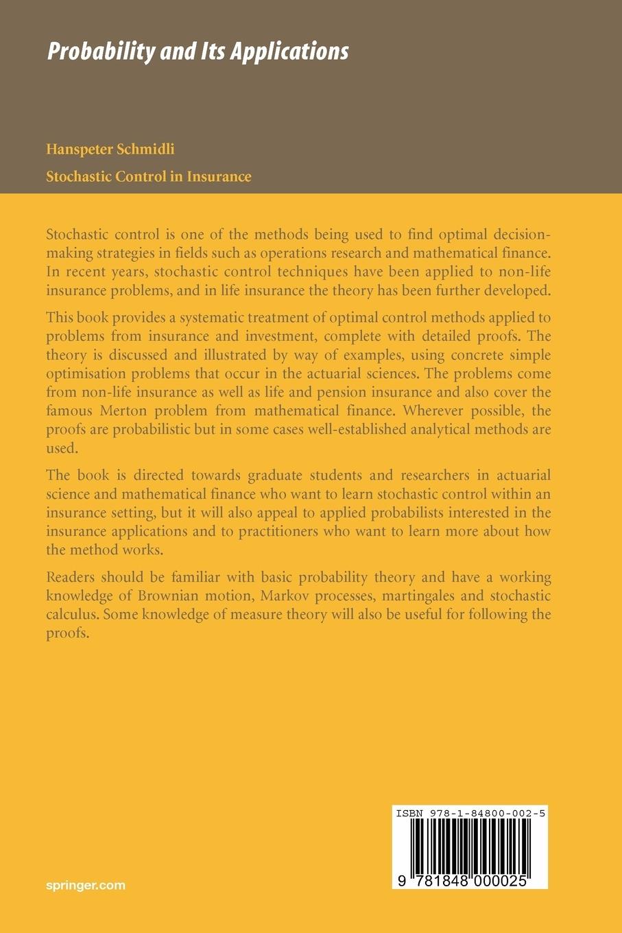 Rückseitencover Stochastic Control in Insurance
