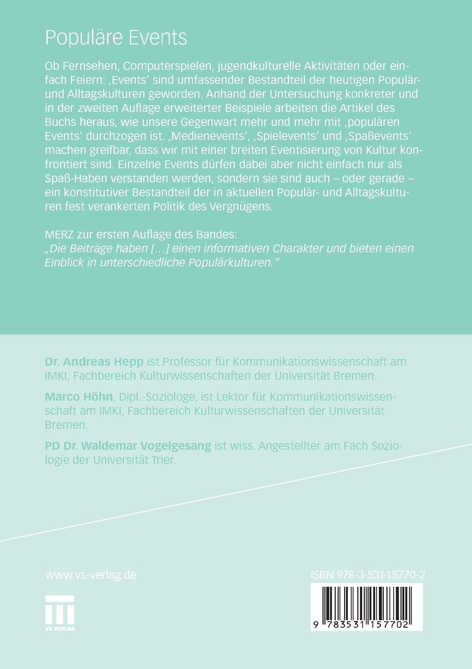 Rückseitencover Populäre Events