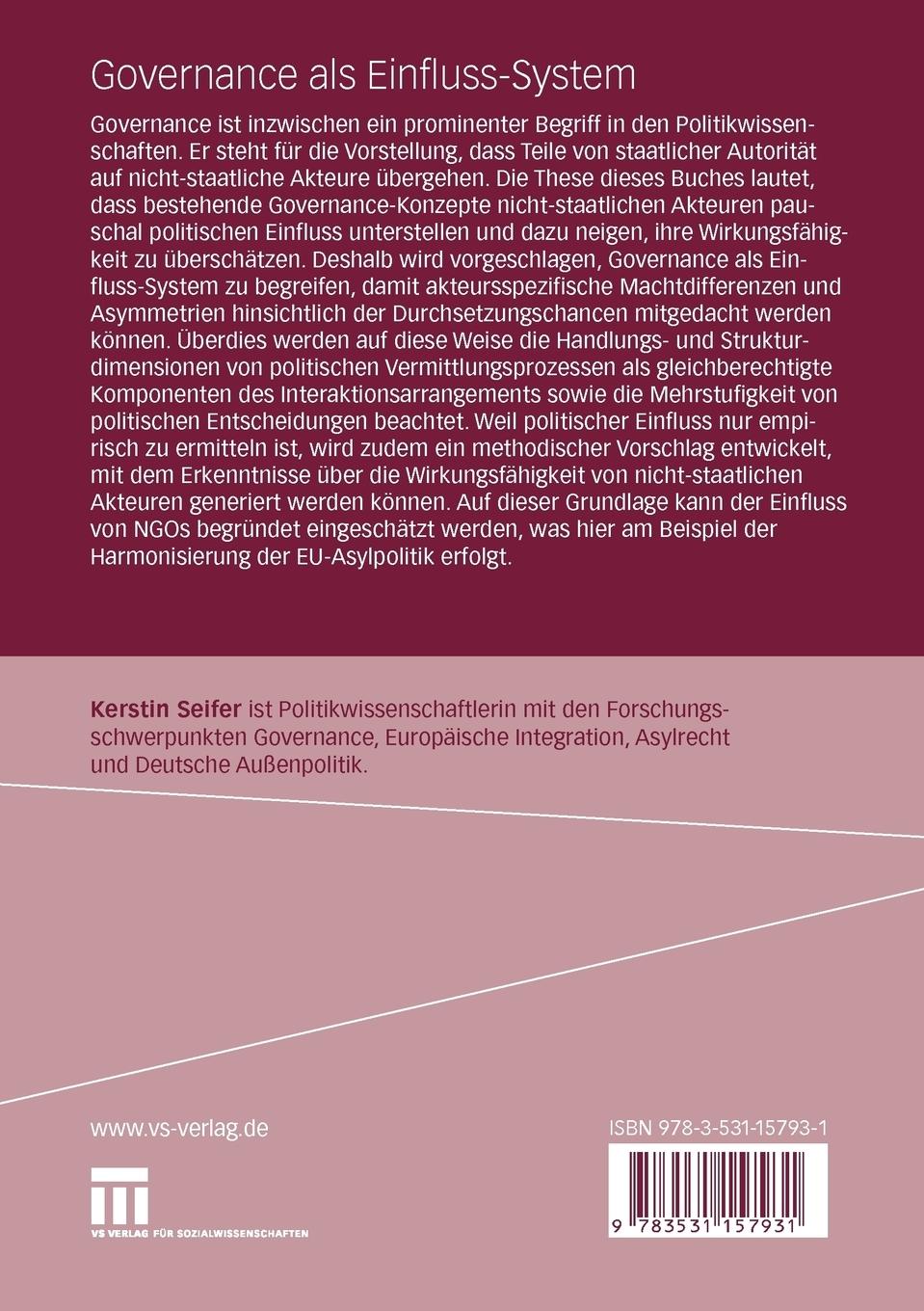 Rückseitencover Governance als Einfluss-System