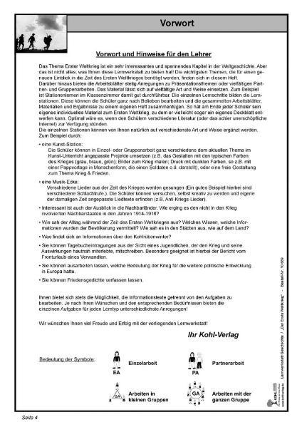 Beispielinhalt (Bild) Lernwerkstatt - Der Erste Weltkrieg