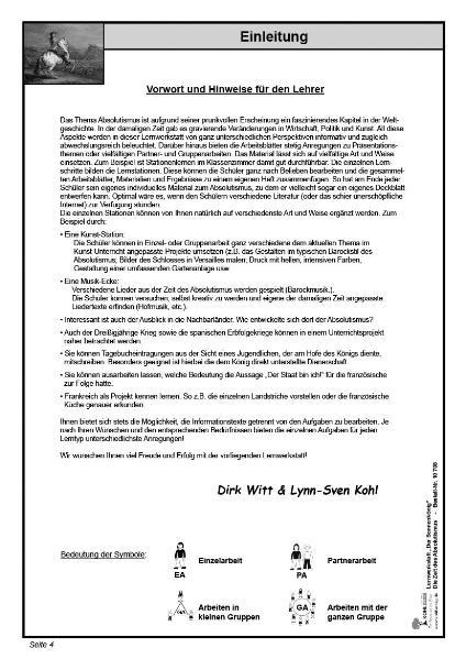 Beispielinhalt (Bild) Lernwerkstatt - Der Sonnenkönig' (Ludwig XIV.) Die Zeit des Absolutismus