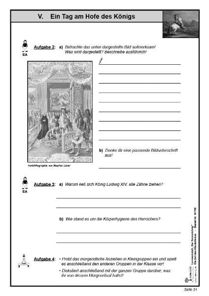 Beispielinhalt (Bild) Lernwerkstatt - Der Sonnenkönig' (Ludwig XIV.) Die Zeit des Absolutismus