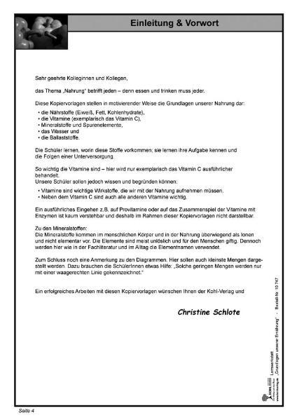 Beispielinhalt (Bild) Lernwerkstatt - Grundlagen unserer Ernährung