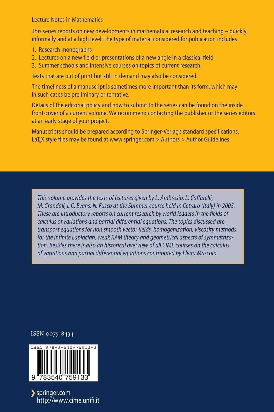 Rückseitencover Calculus of Variations and Nonlinear Partial Differential Equations