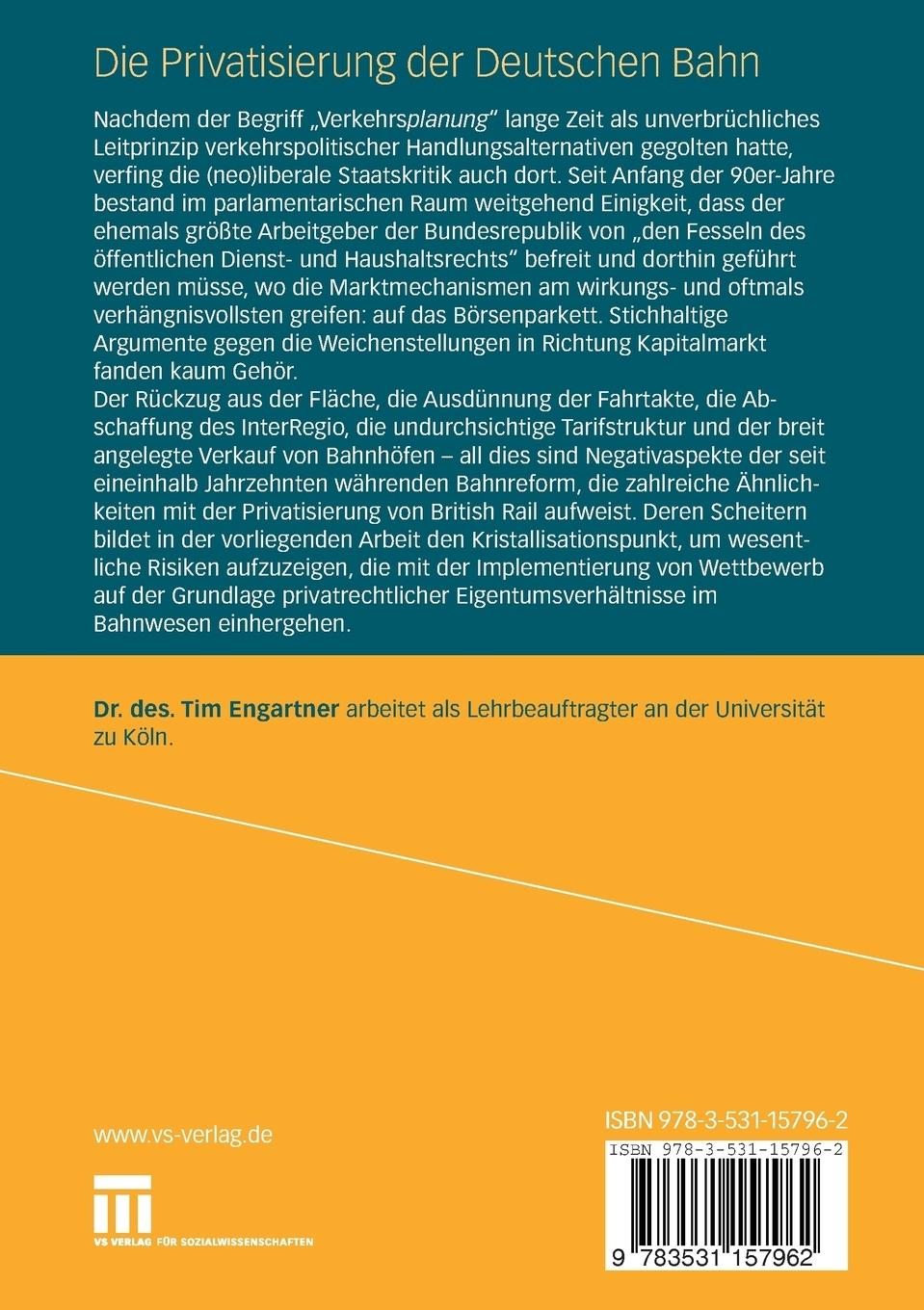 Rückseitencover Die Privatisierung der Deutschen Bahn
