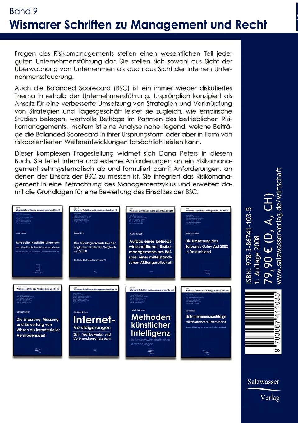 Rückseitencover Einsatz der Balanced Scorecard im Risikomanagement
