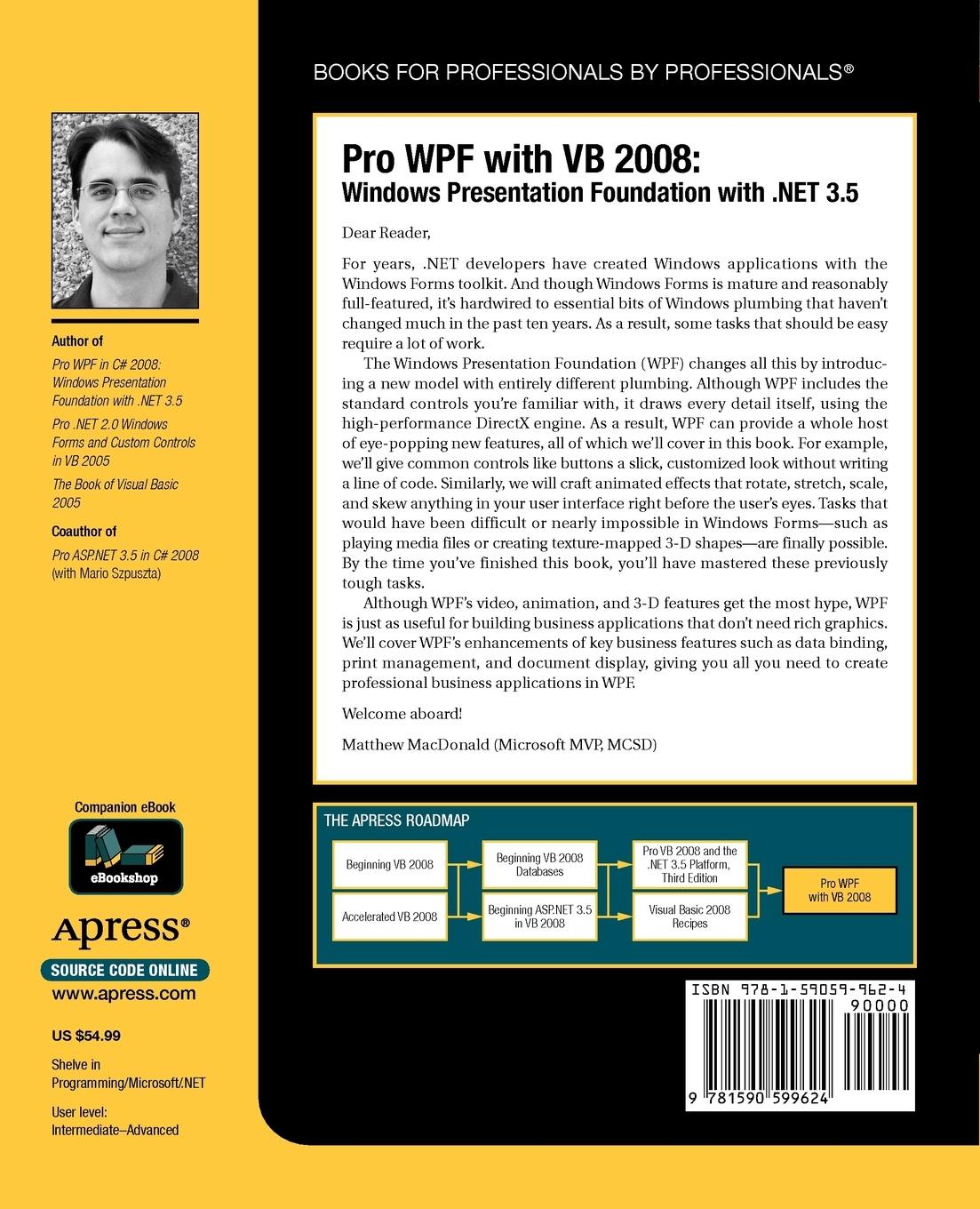 Rückseitencover Pro WPF with VB 2008