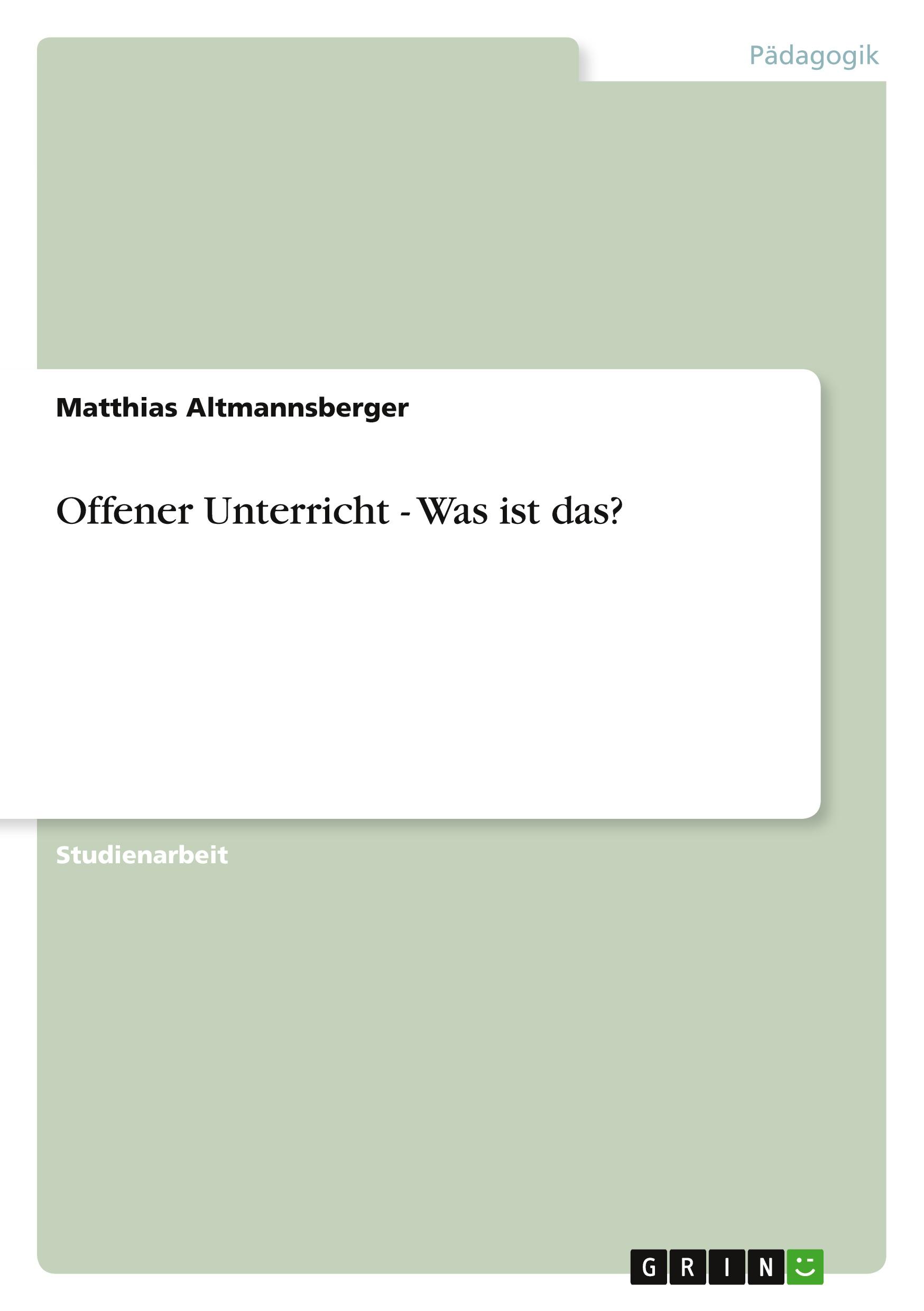 Vorderes Coverbild Offener Unterricht - Was ist das?