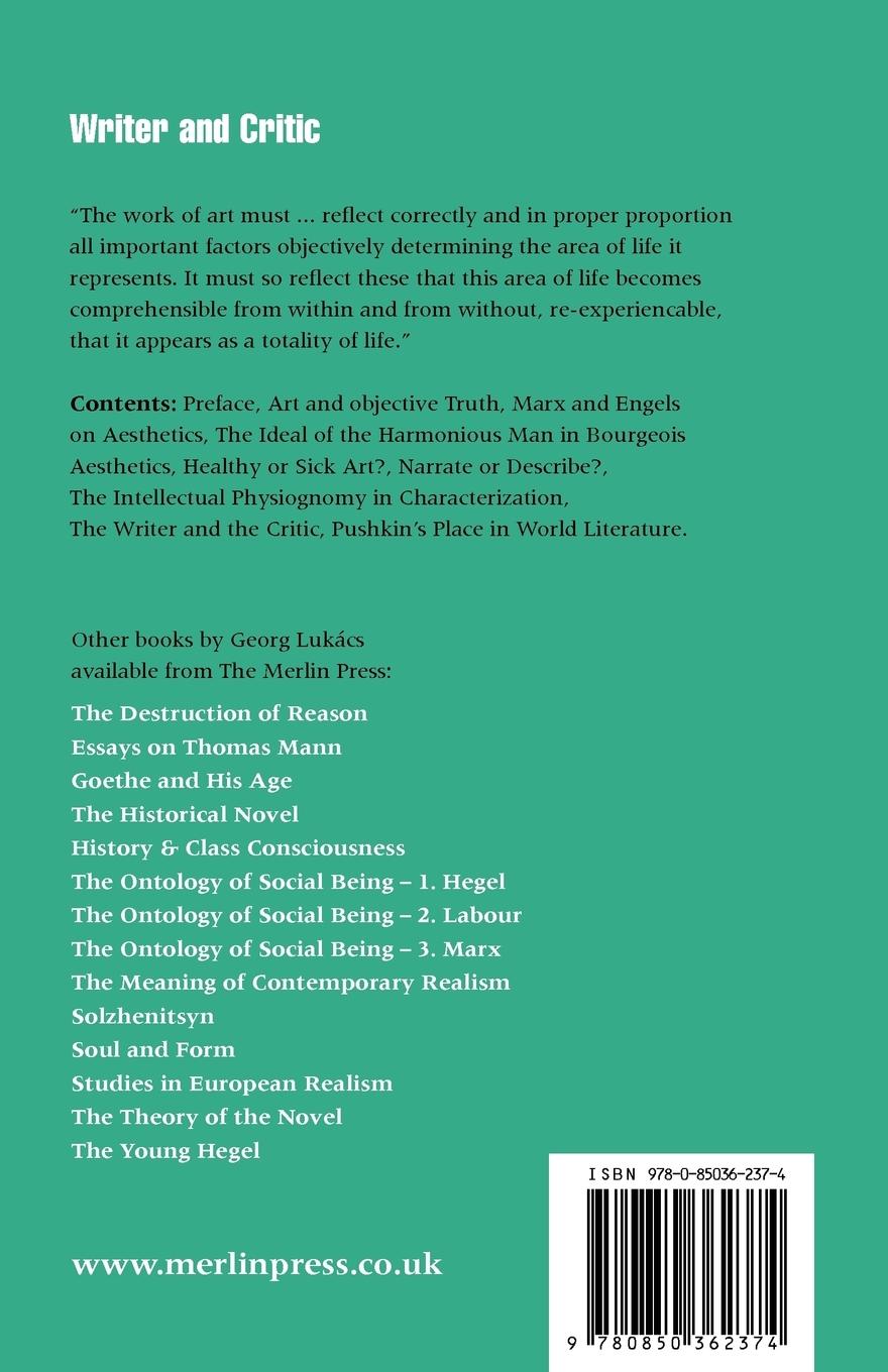 Rückseitencover Writer and Critic, and Other Essays