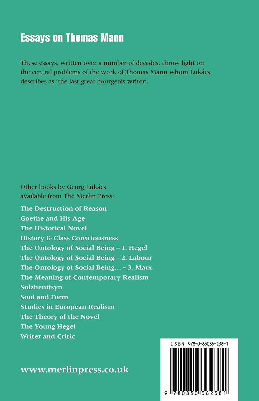 Rückseitencover Essays on Thomas Mann