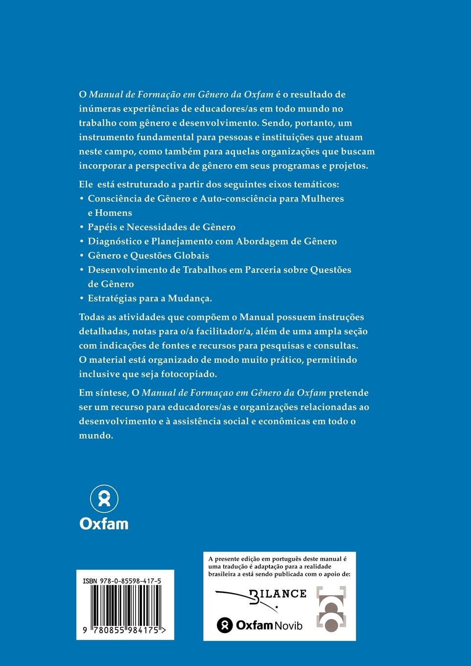 Rückseitencover Manual de Formacao Em Genero Da Oxfam
