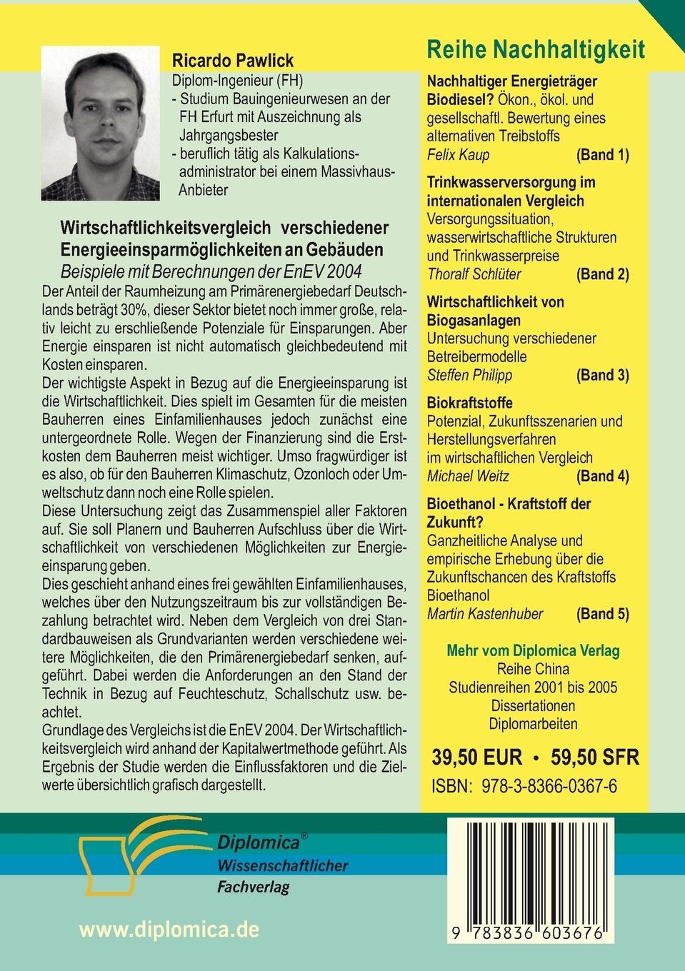 Rückseitencover Wirtschaftlichkeitsvergleich verschiedener Energieeinsparmöglichkeiten an Gebäuden
