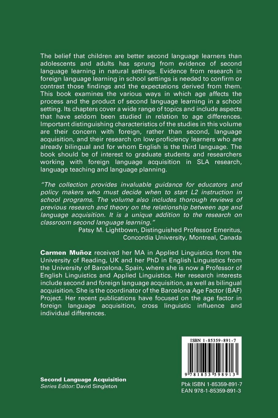 Rückseitencover Age and the Rate of Foreign Language Learning