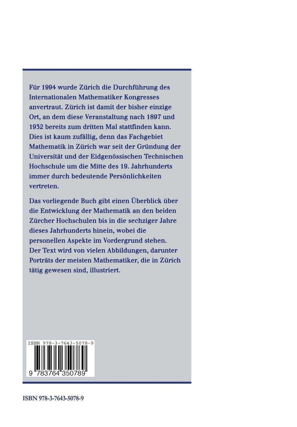 Rückseitencover Die Mathematiker an den Zürcher Hochschulen