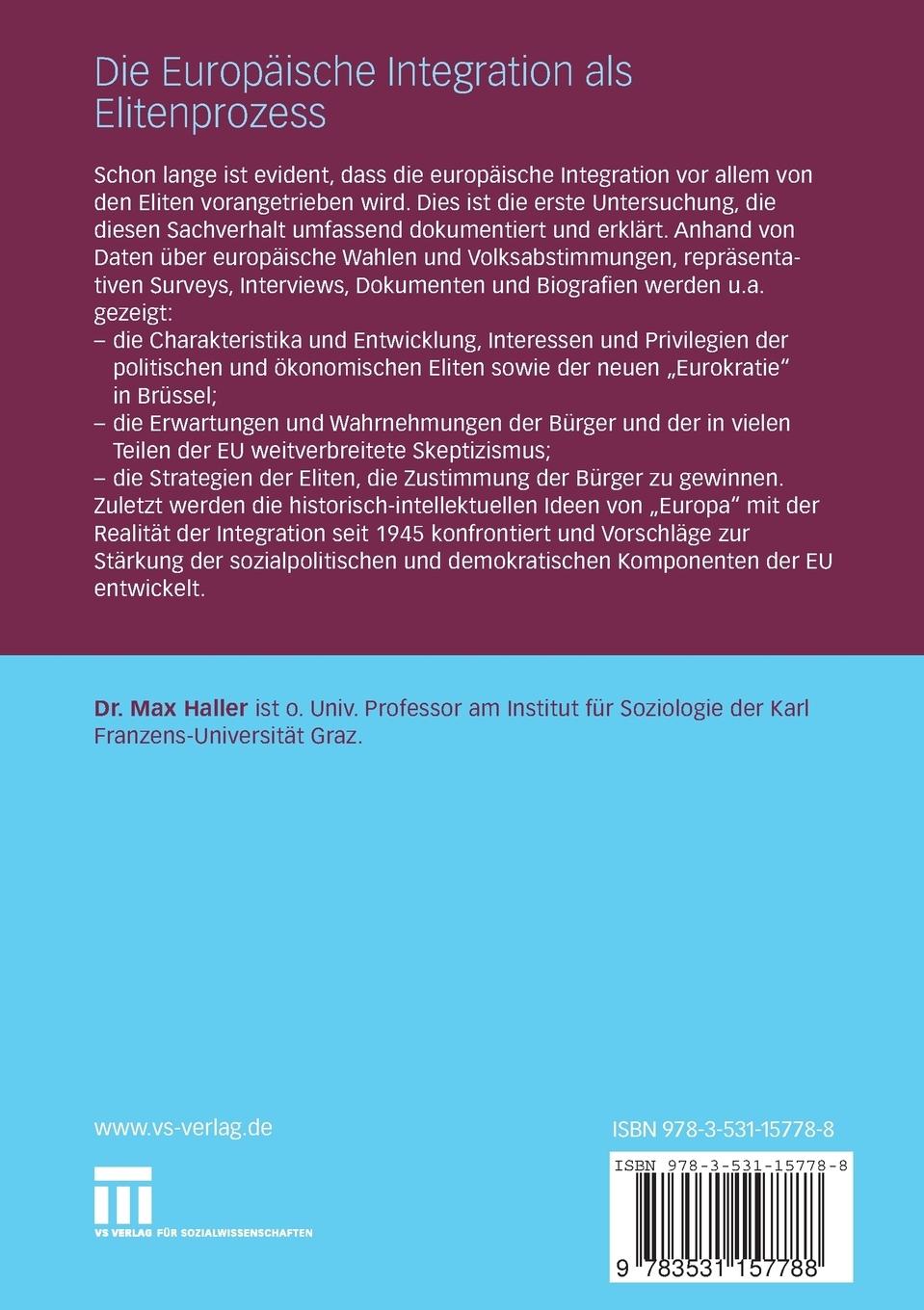 Rückseitencover Die Europäische Integration als Elitenprozess