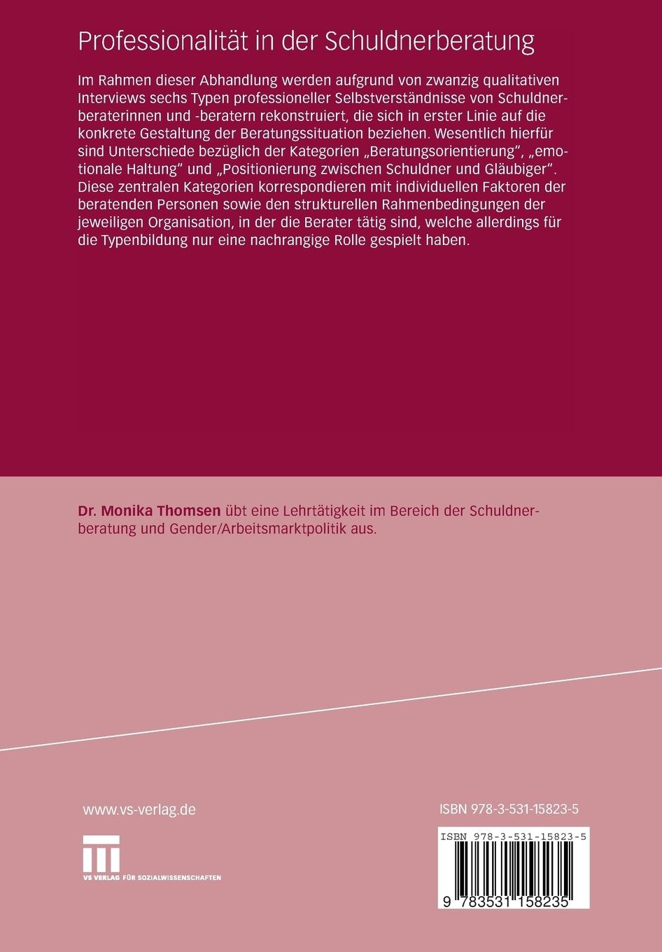 Rückseitencover Professionalität in der Schuldnerberatung